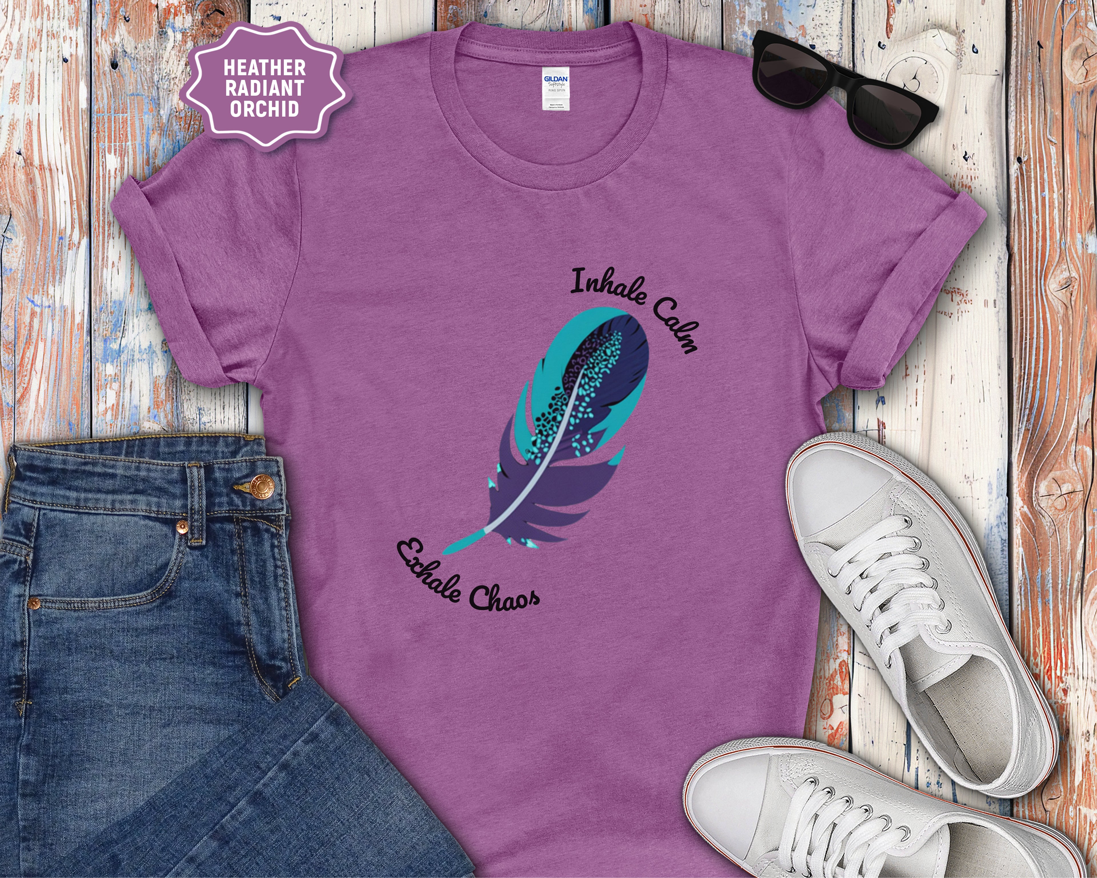 Inhale Calm Exhale Chaos Feather T-Shirt
