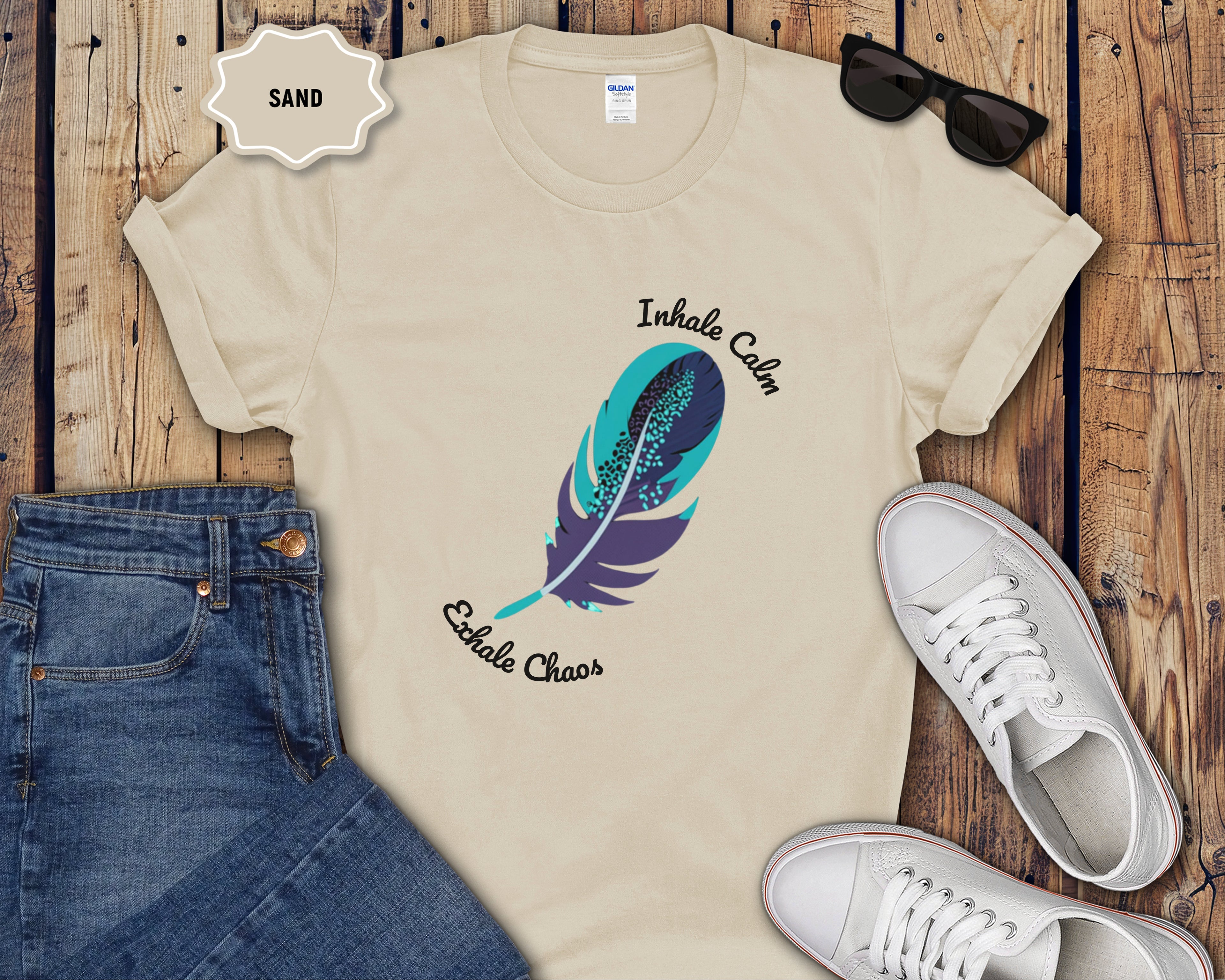 Inhale Calm Exhale Chaos Feather T-Shirt