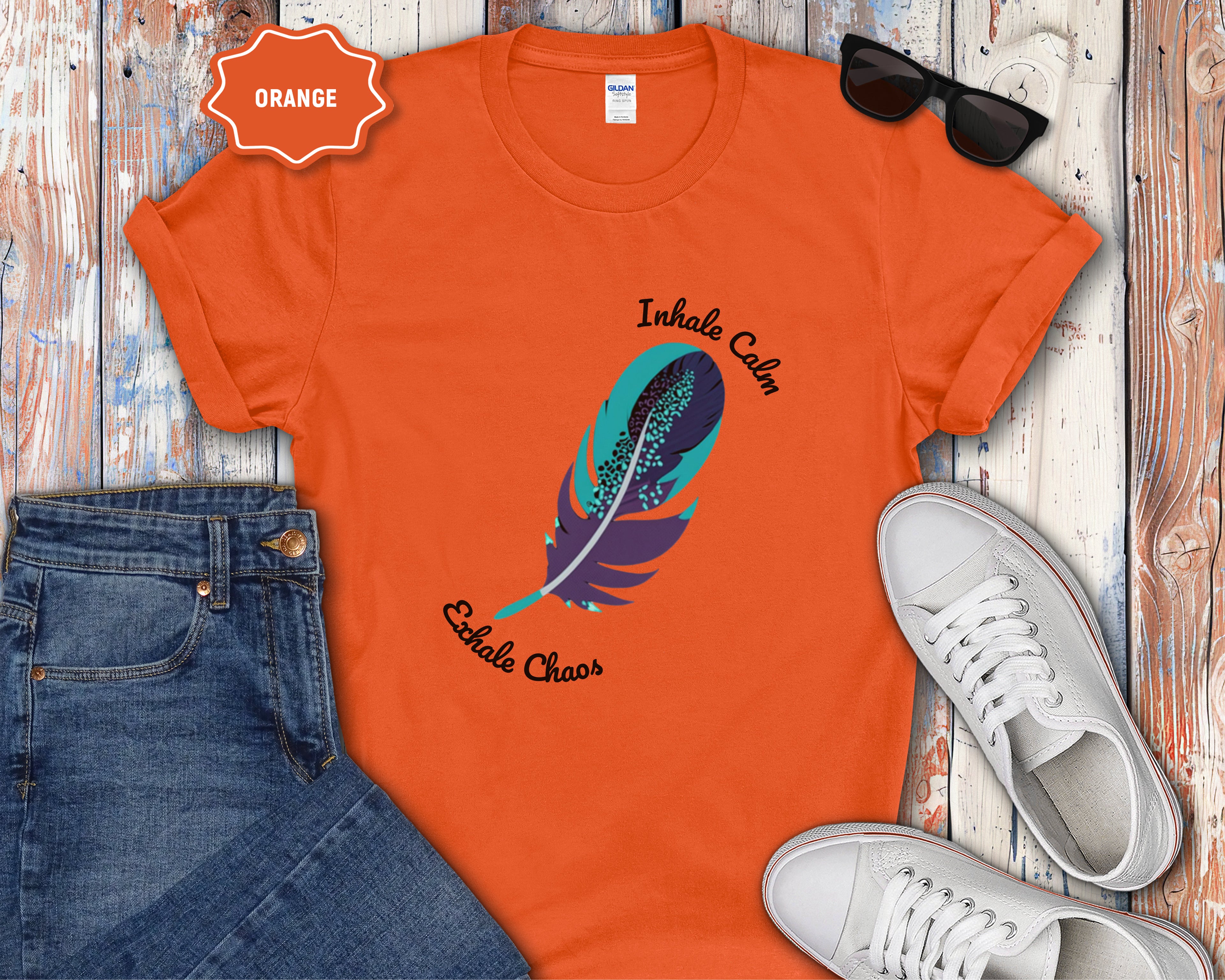 Inhale Calm Exhale Chaos Feather T-Shirt