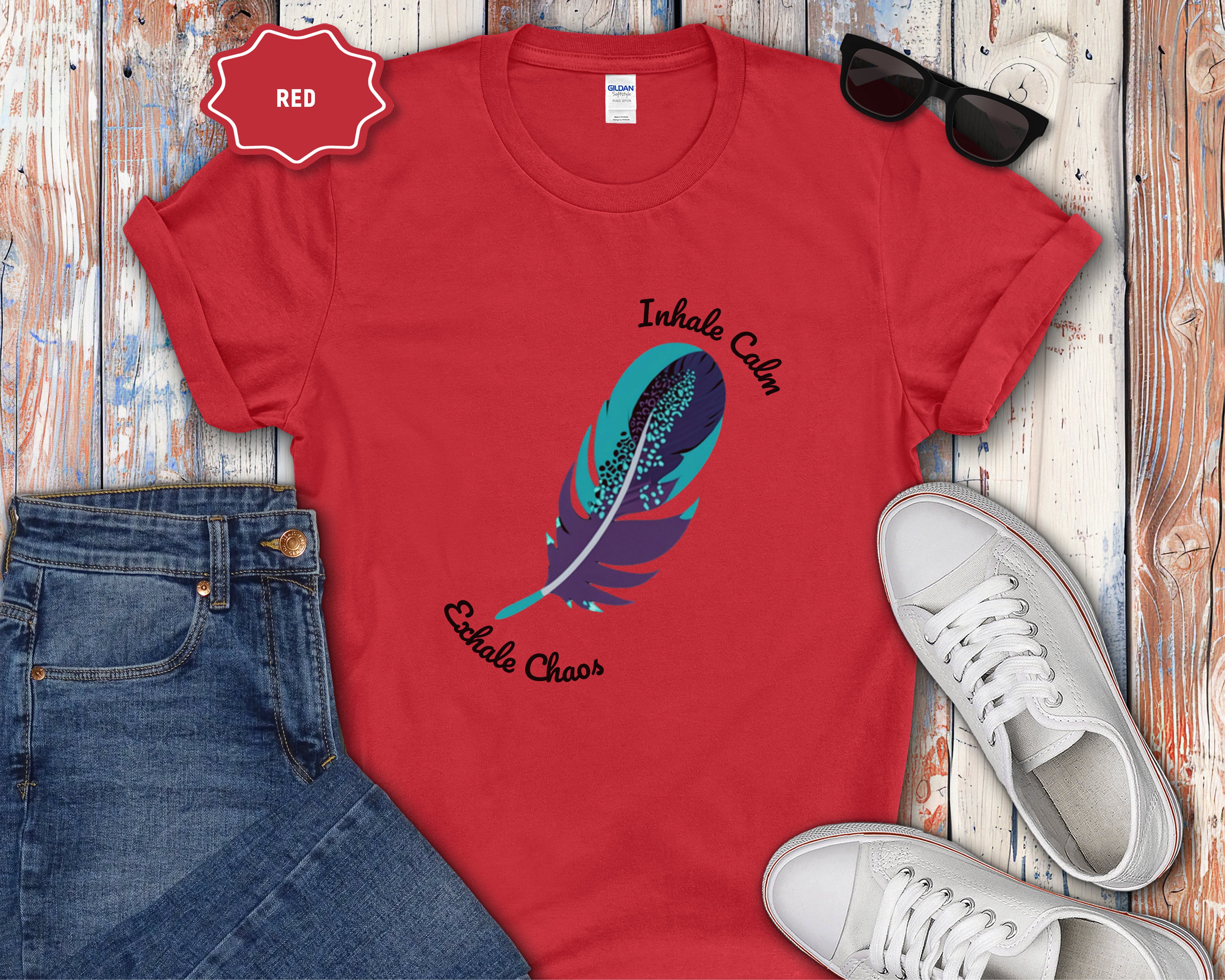 Inhale Calm Exhale Chaos Feather T-Shirt