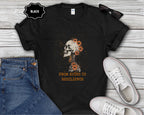 From Ruins to Resilience Skull with Orange Flowers T-Shirt