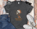From Ruins to Resilience Skull with Orange Flowers T-Shirt