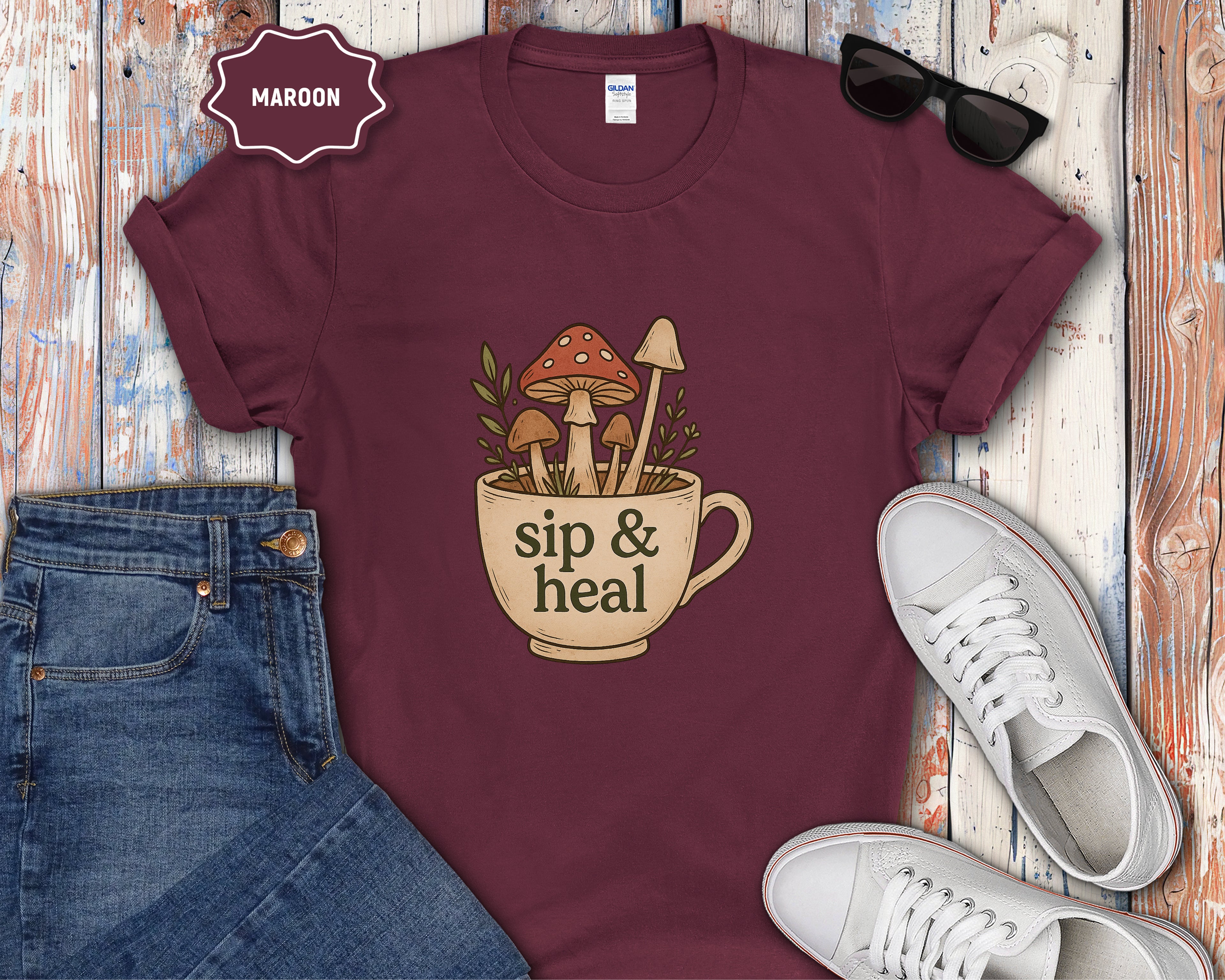 Sip & Heal Mushroom Cup T-Shirt