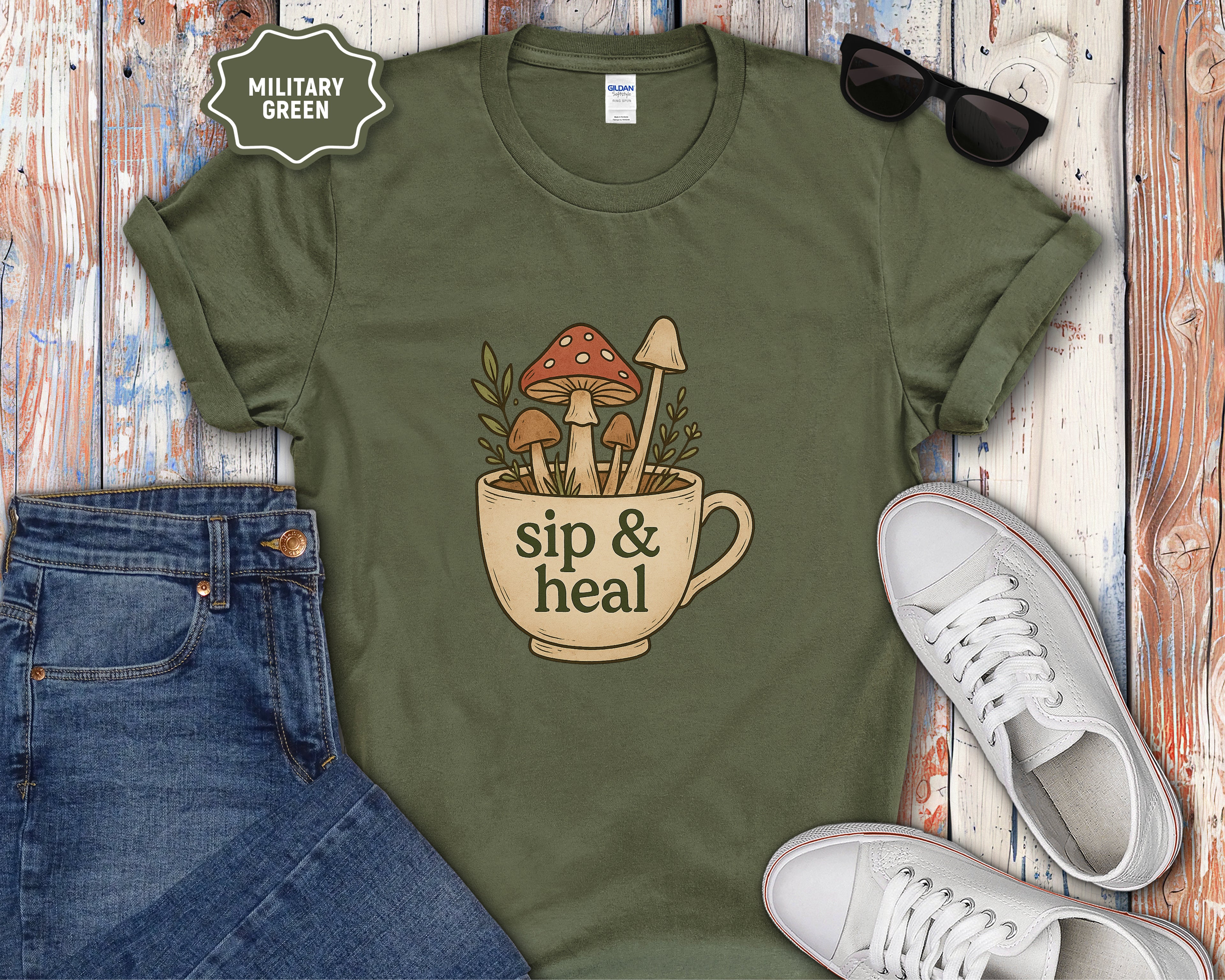 Sip & Heal Mushroom Cup T-Shirt