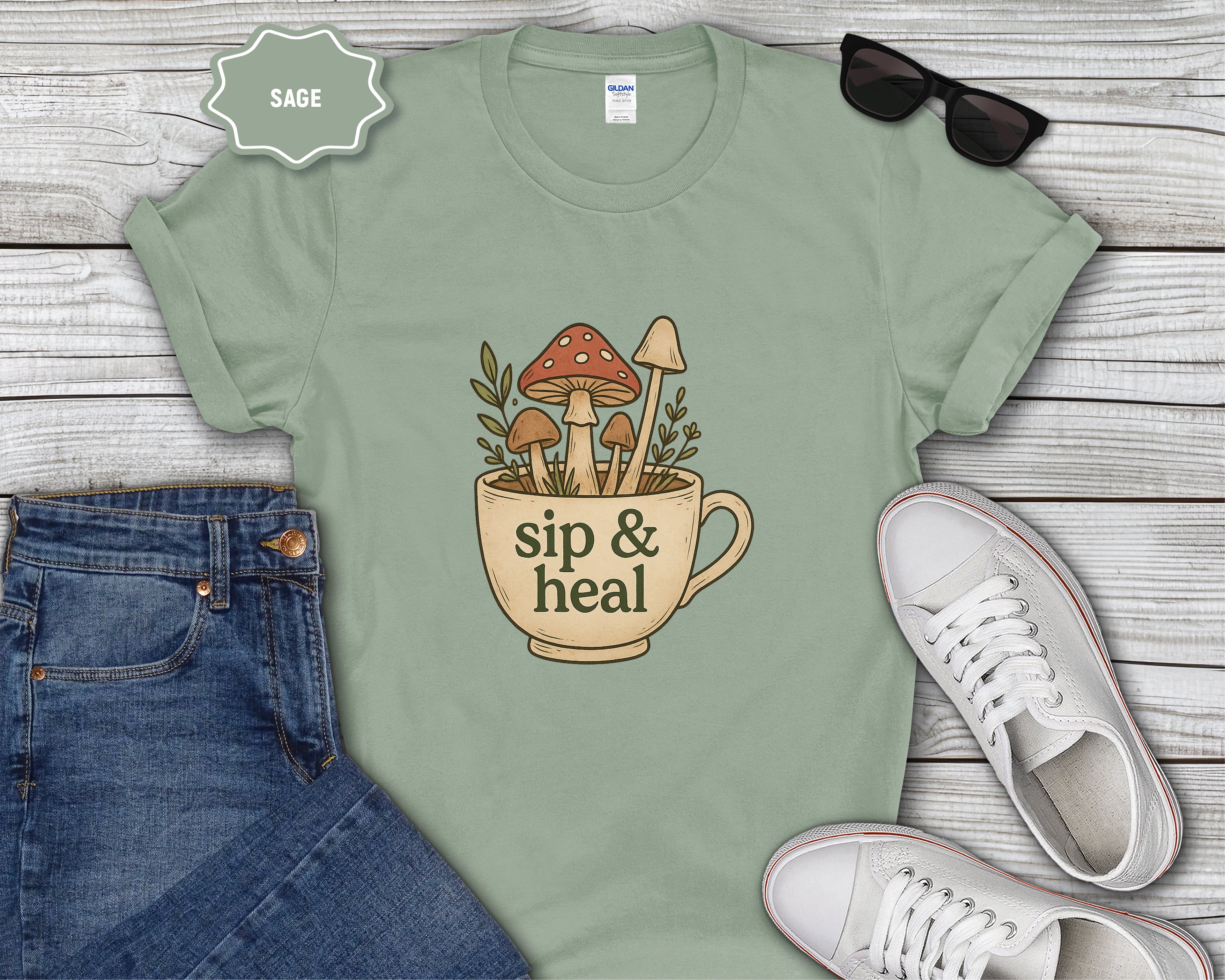 Sip & Heal Mushroom Cup T-Shirt