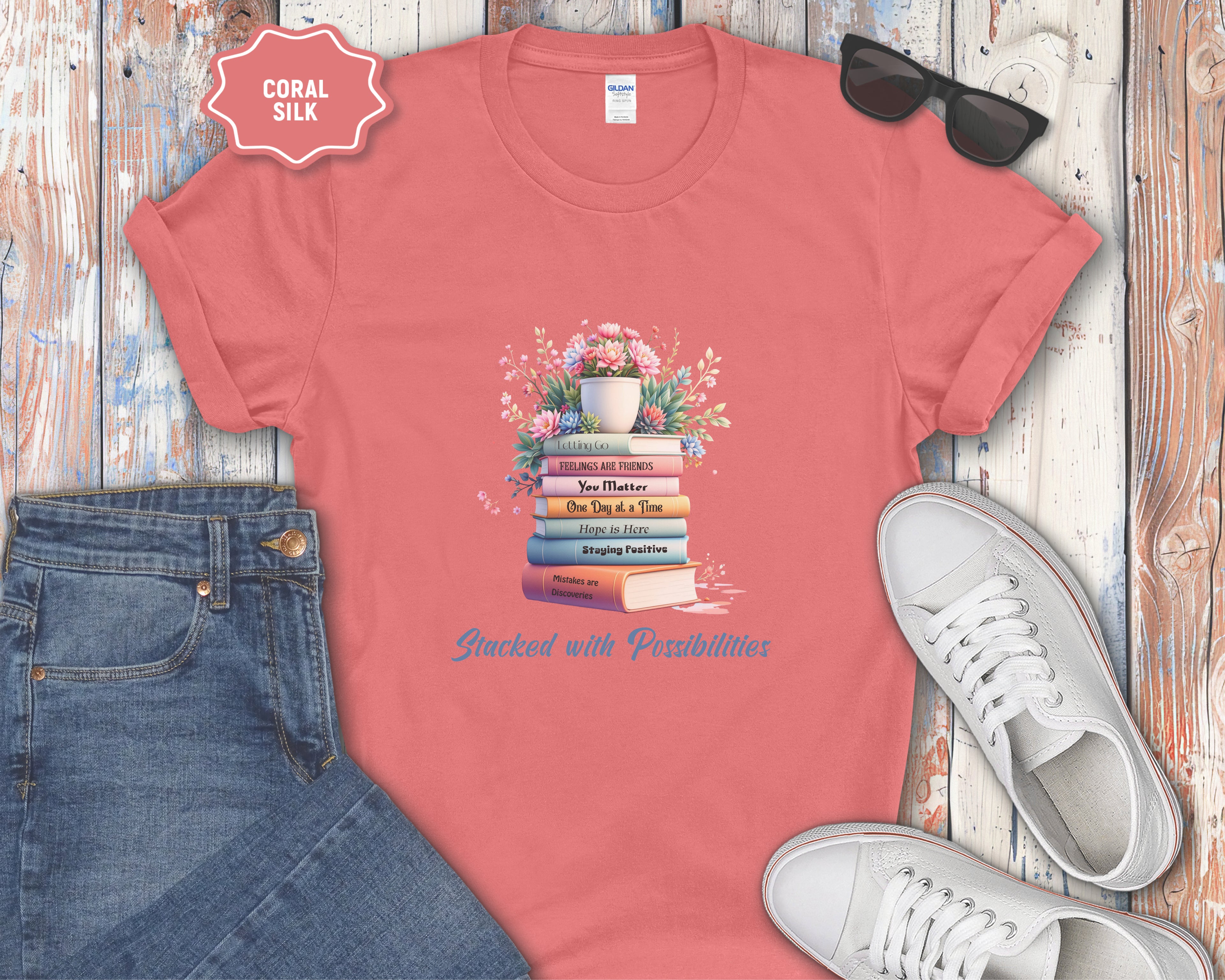 Stacked Positive Affirmation Books T-Shirt