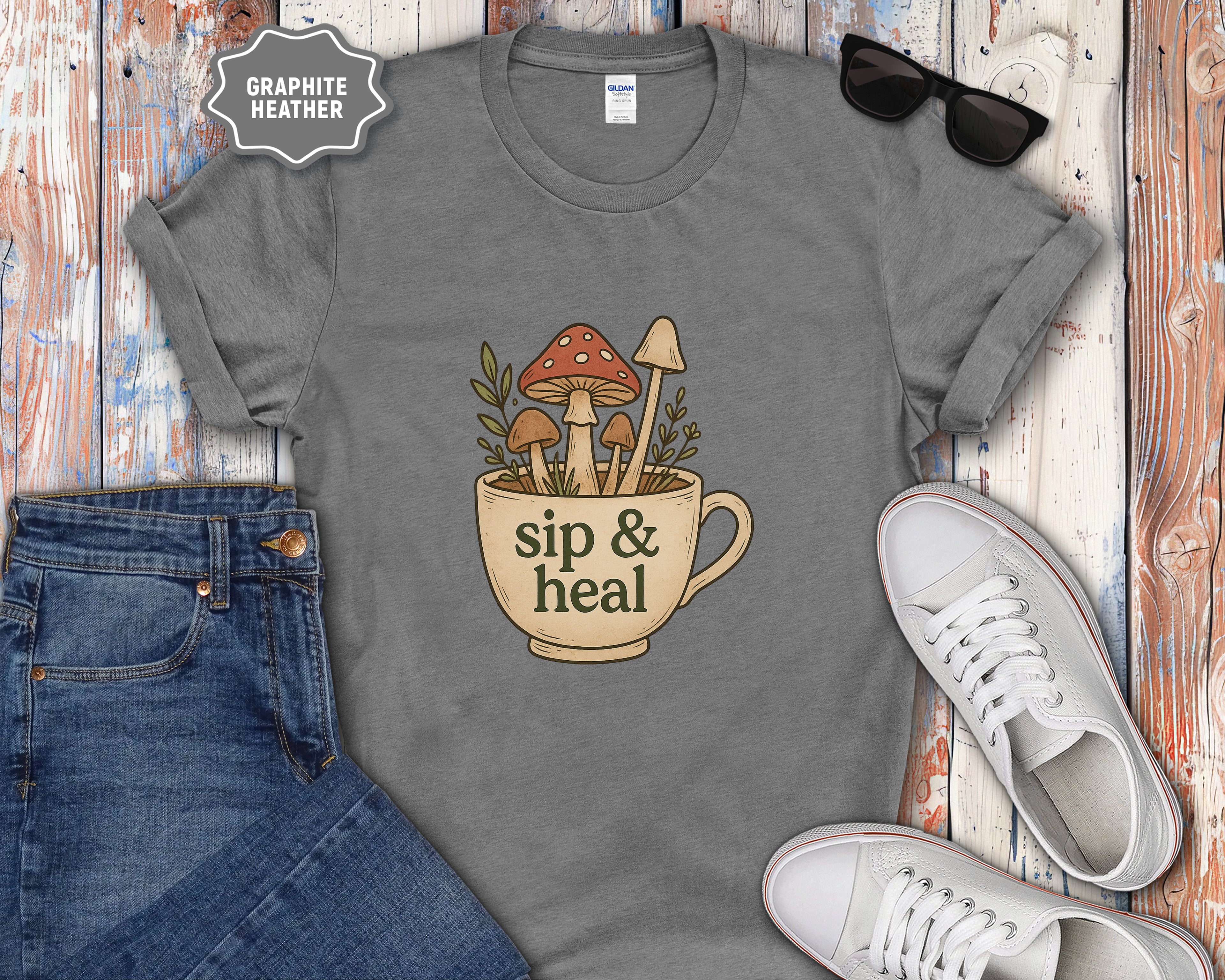 Sip & Heal Mushroom Cup T-Shirt