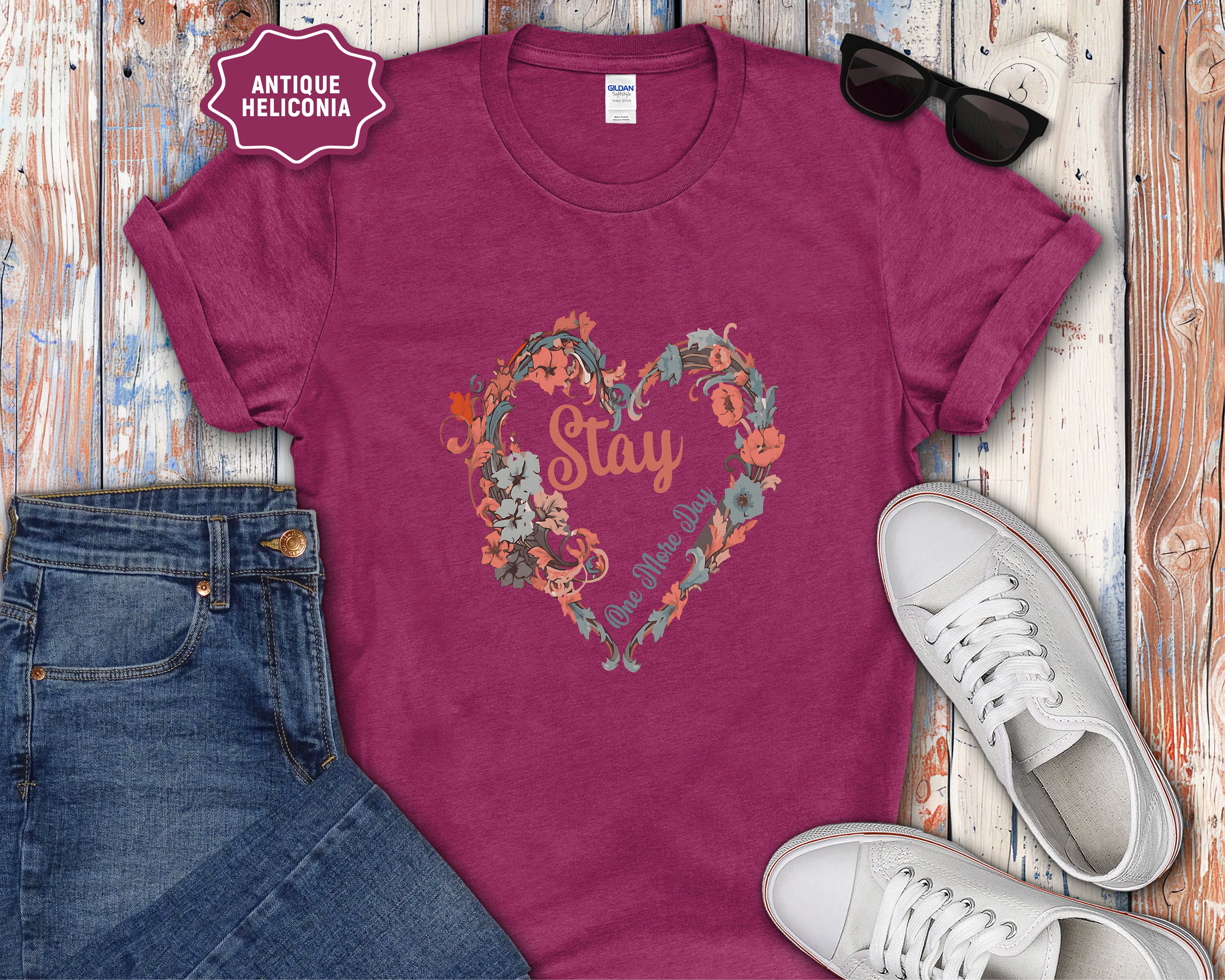Stay One More Day Floral Heart T-Shirt