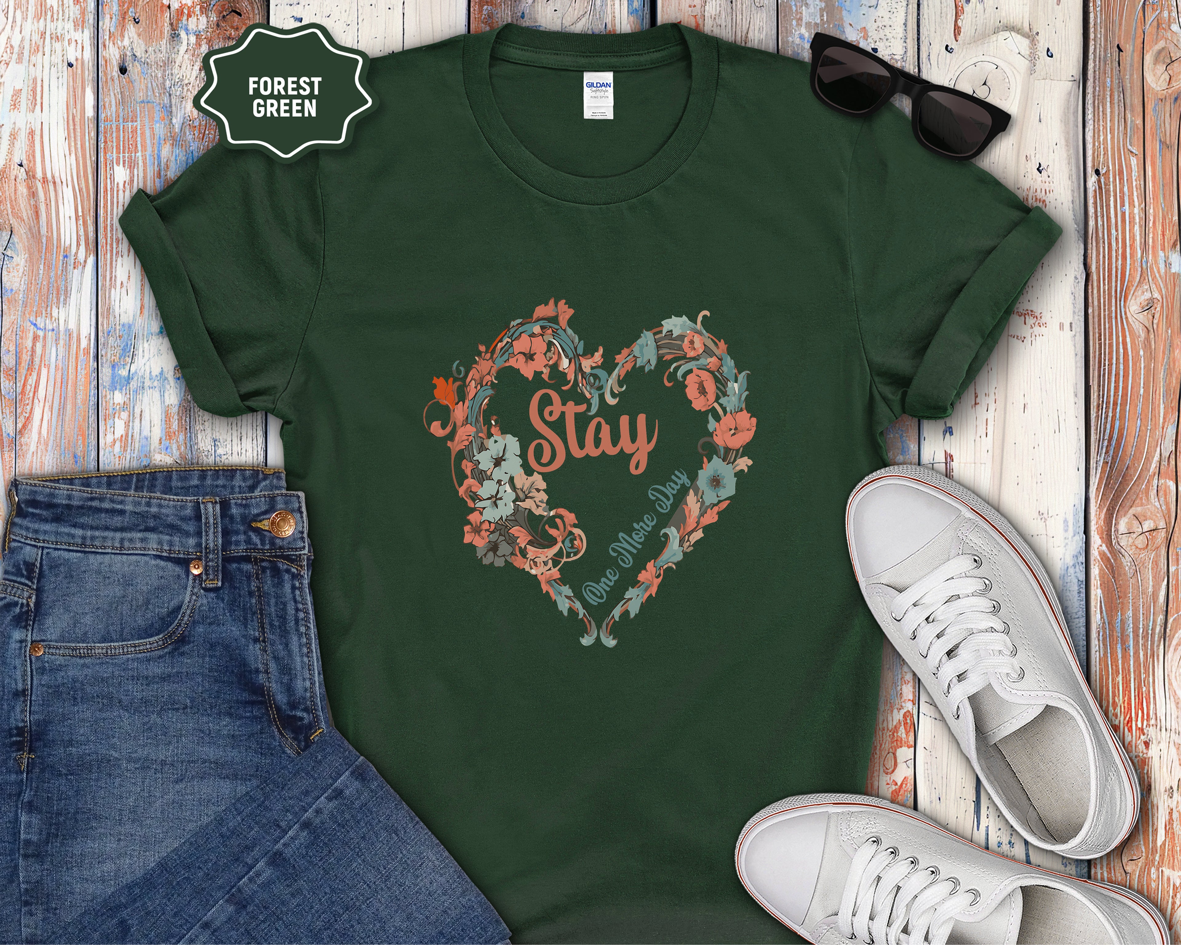 Stay One More Day Floral Heart T-Shirt