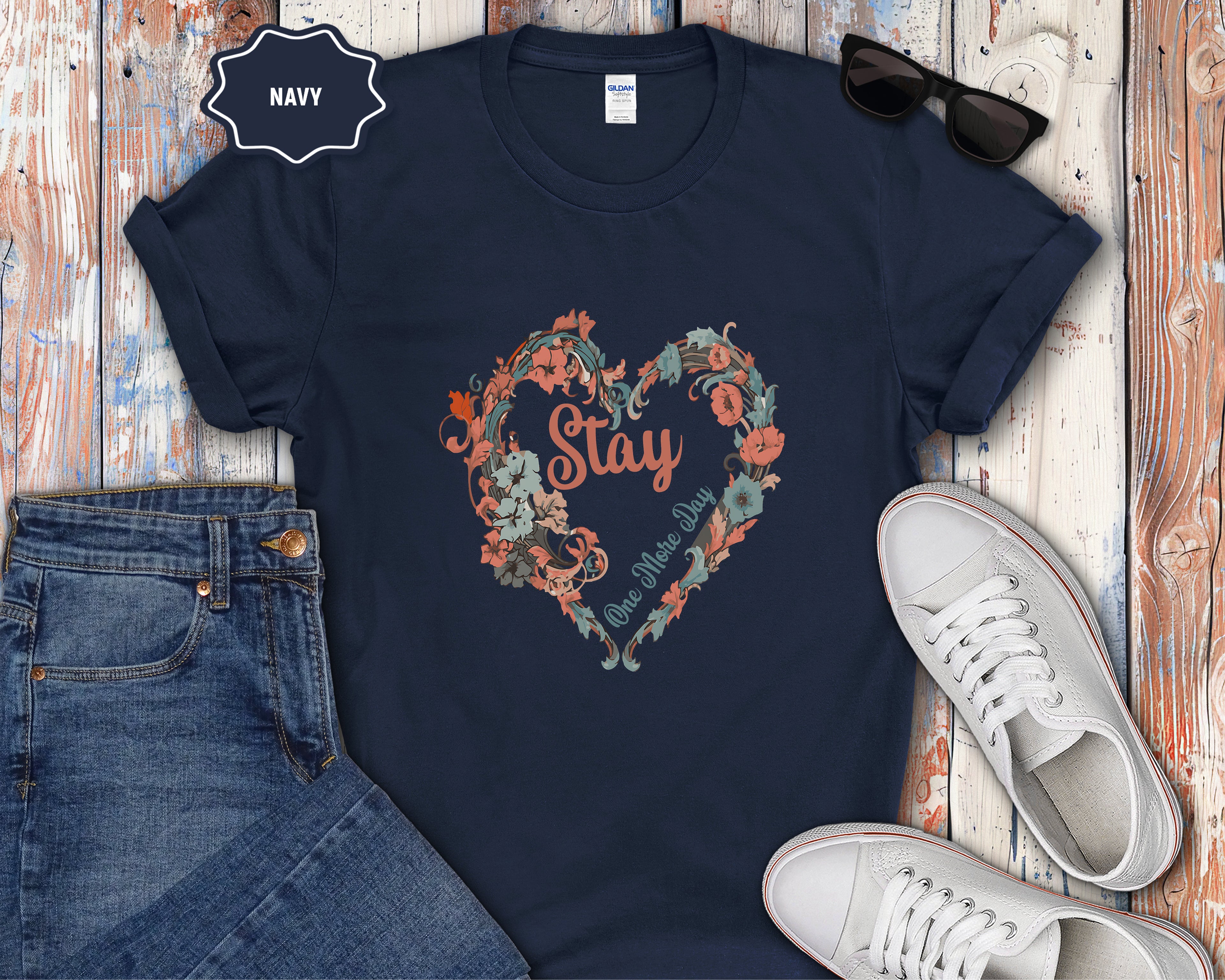 Stay One More Day Floral Heart T-Shirt