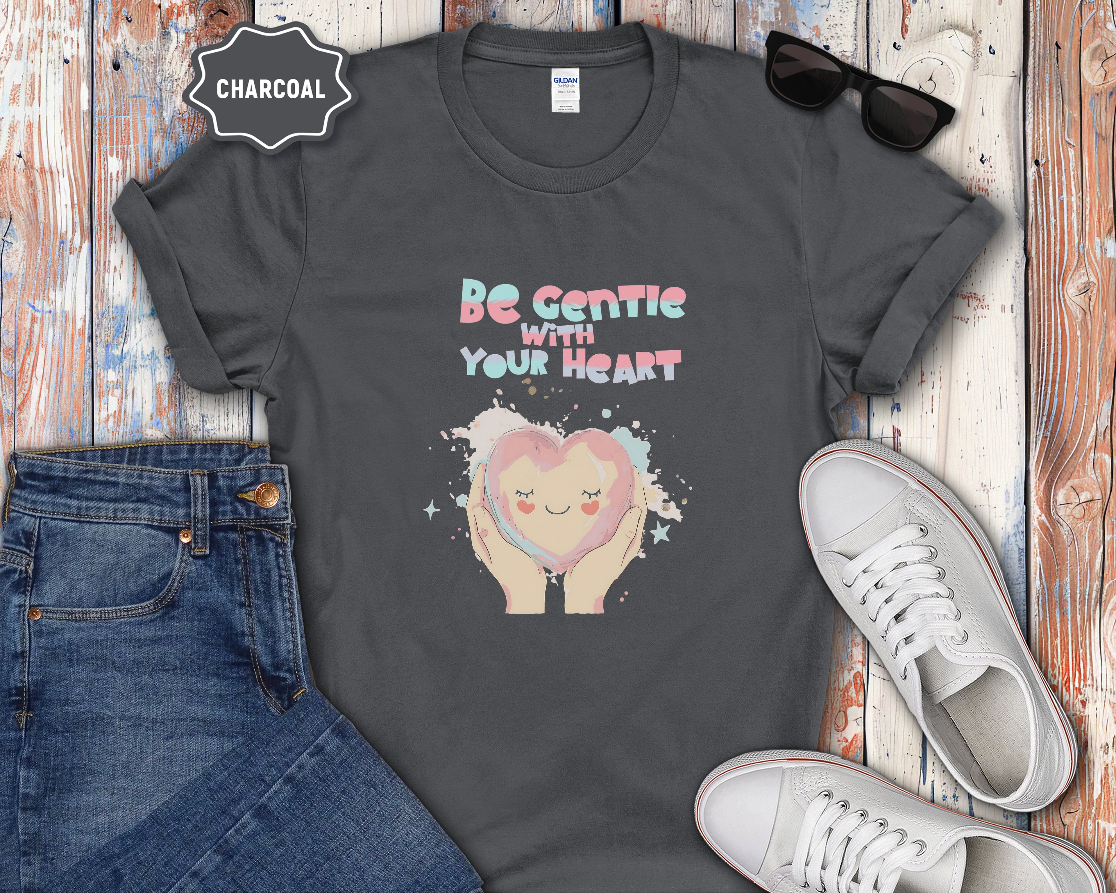 Be Gentle With Your Heart Heart Hands Illustration T-Shirt