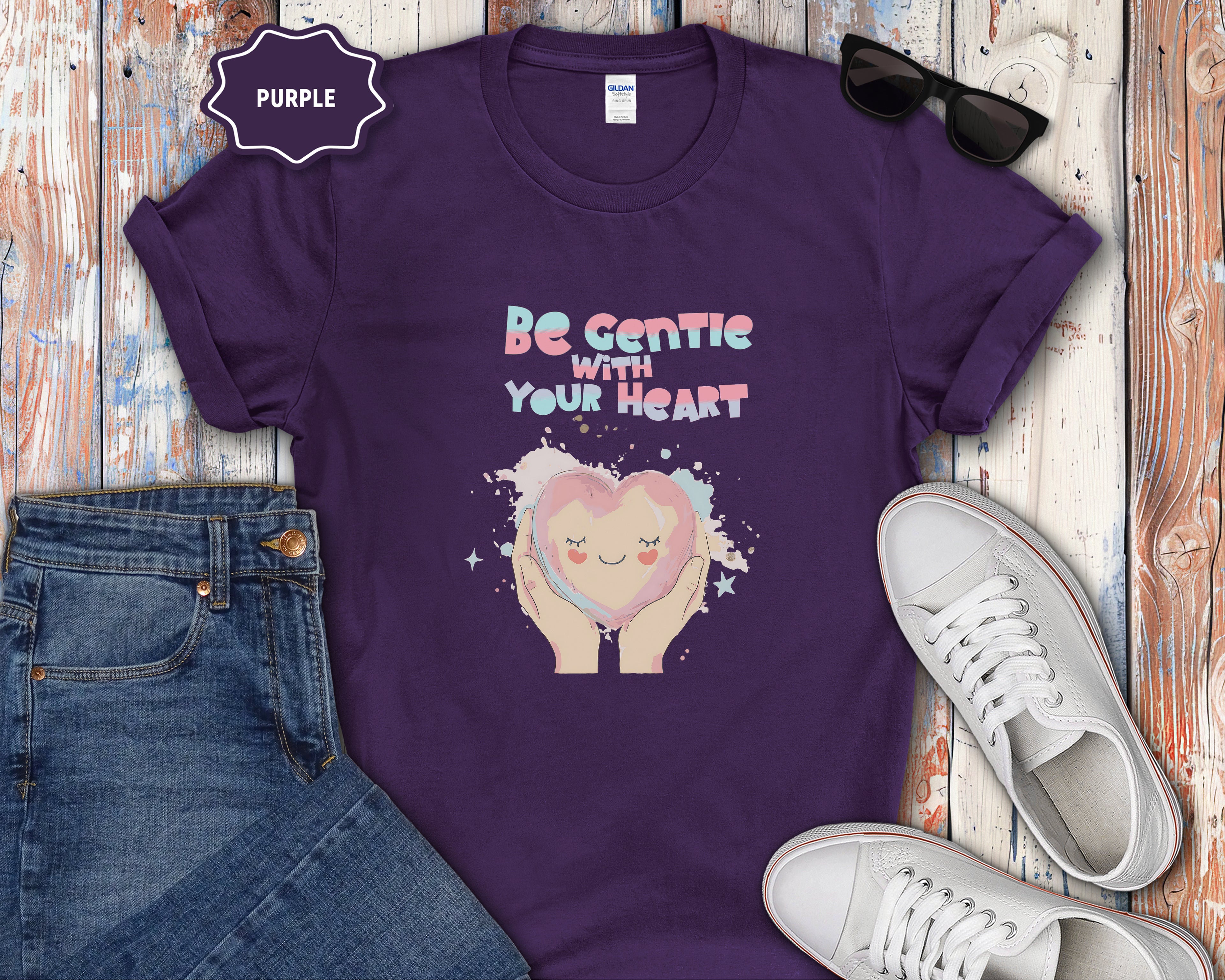 Be Gentle With Your Heart Heart Hands Illustration T-Shirt