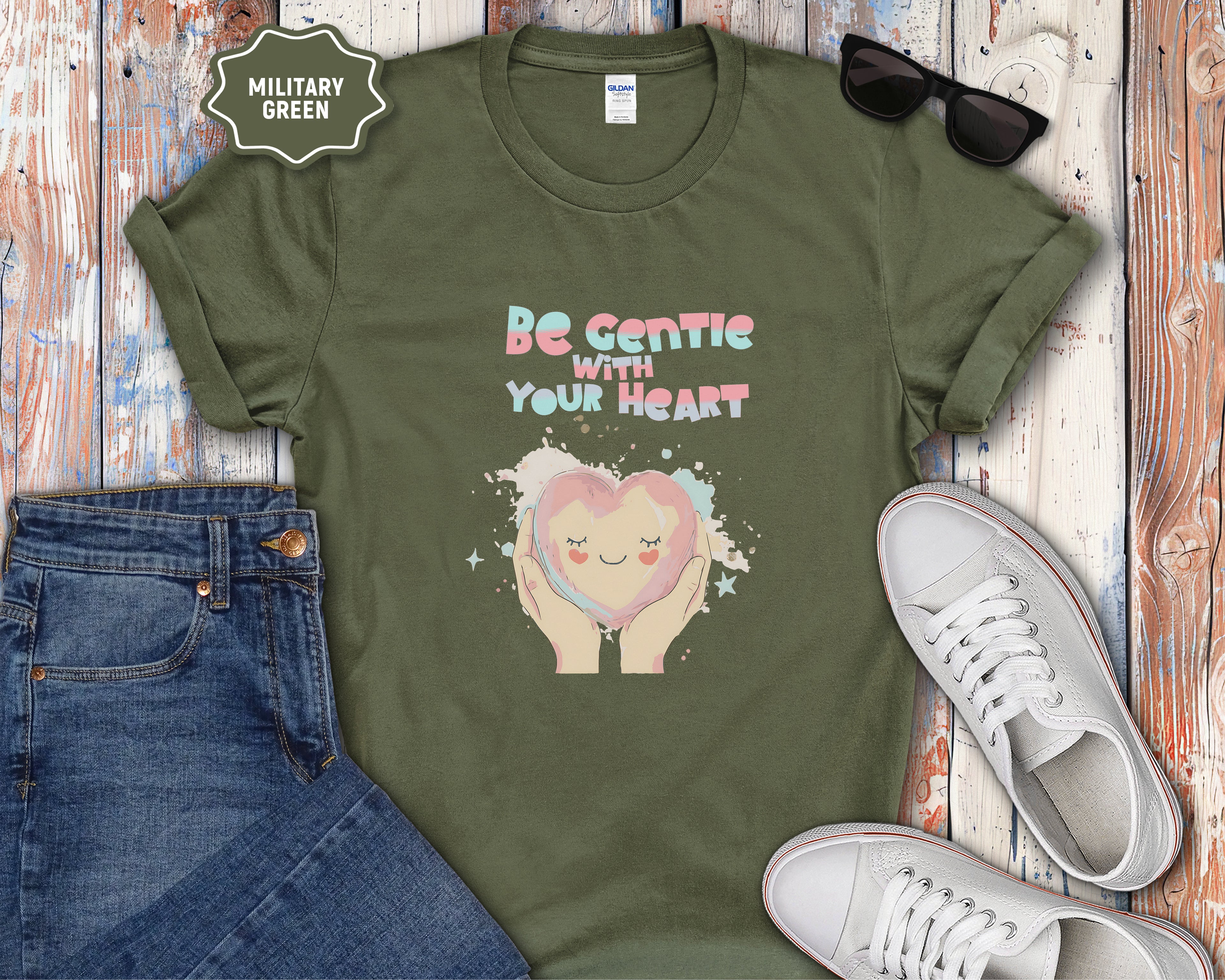 Be Gentle With Your Heart Heart Hands Illustration T-Shirt