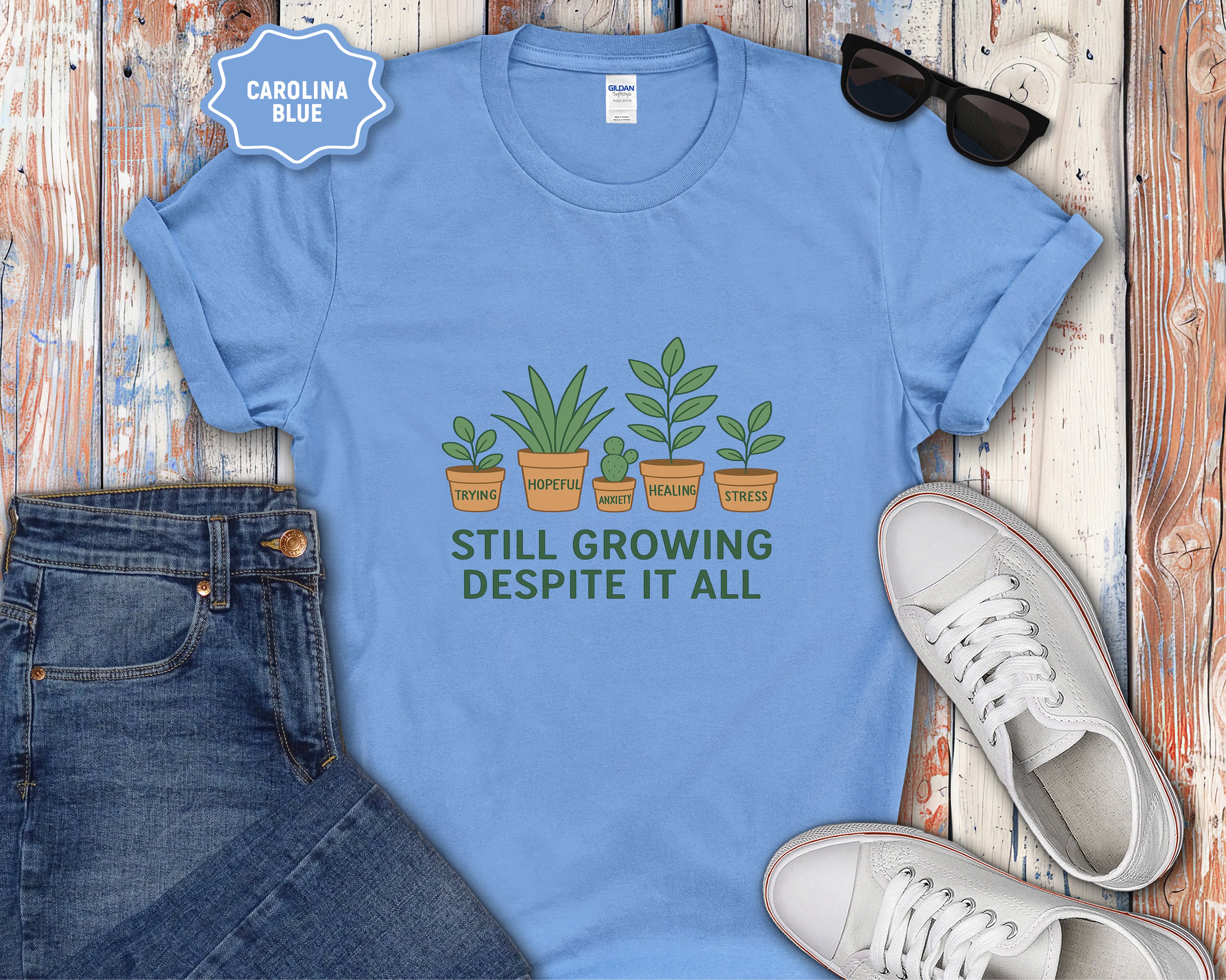 Still Growing Despite It All Potted Plants Illustration T-Shirt