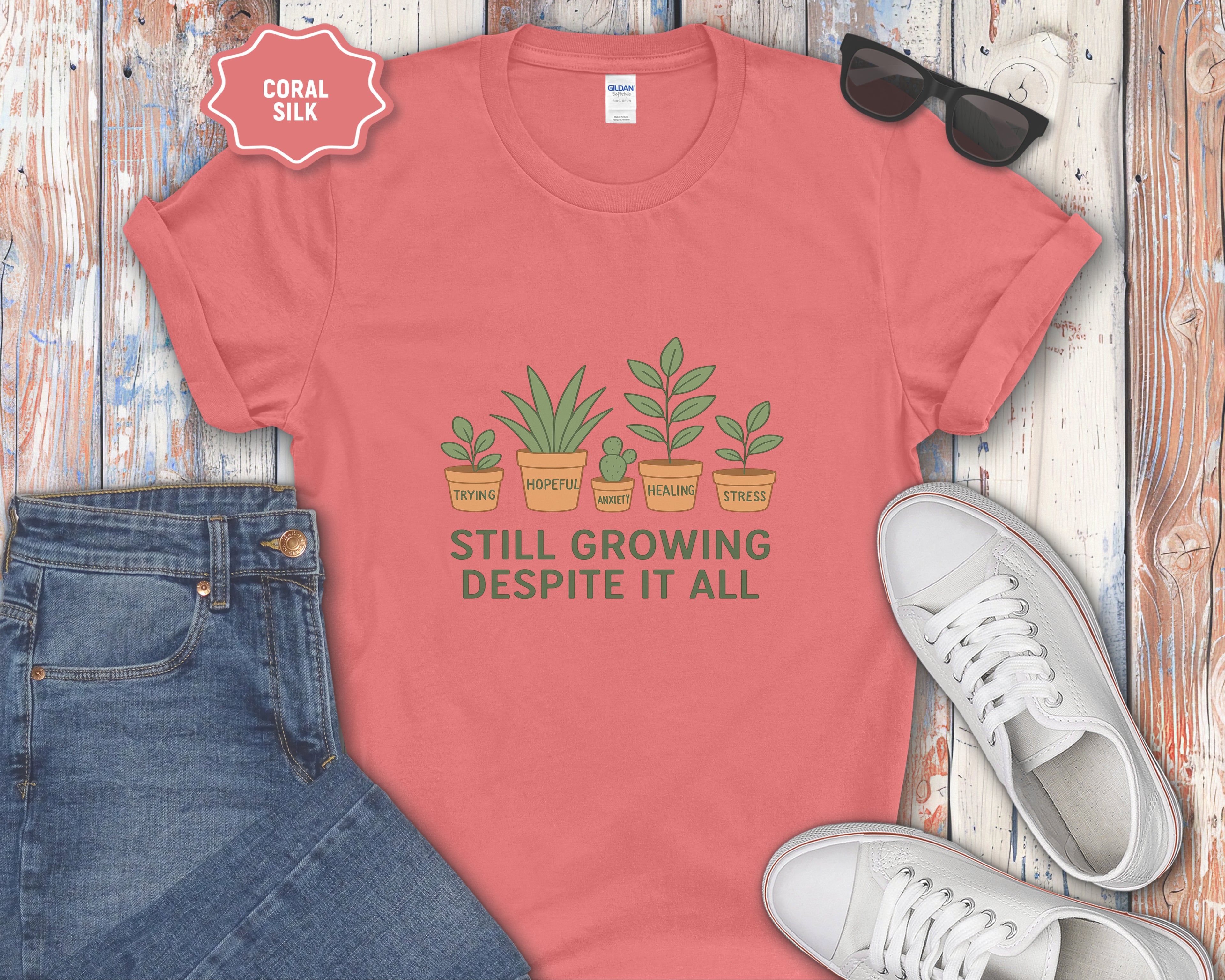 Still Growing Despite It All Potted Plants Illustration T-Shirt