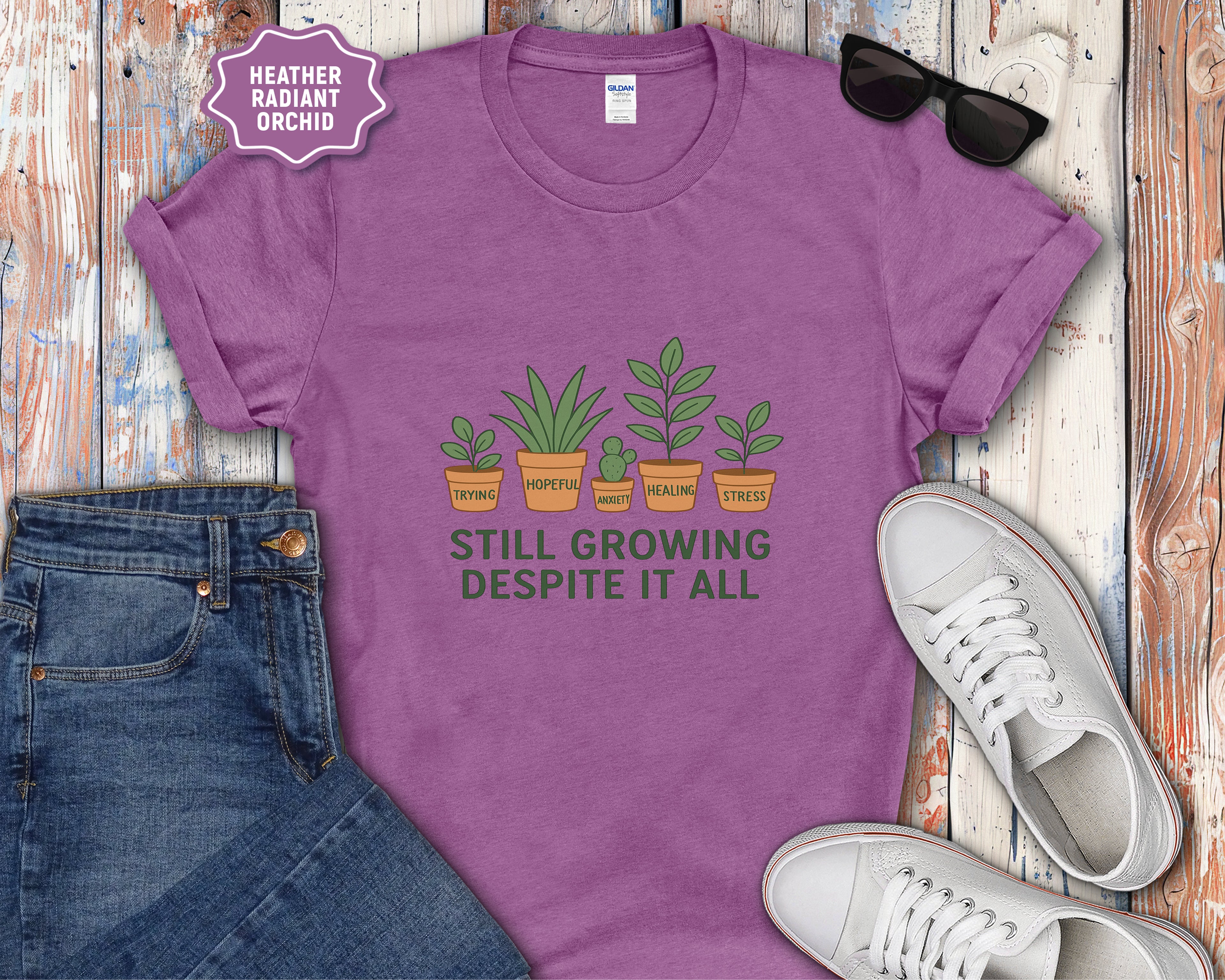 Still Growing Despite It All Potted Plants Illustration T-Shirt