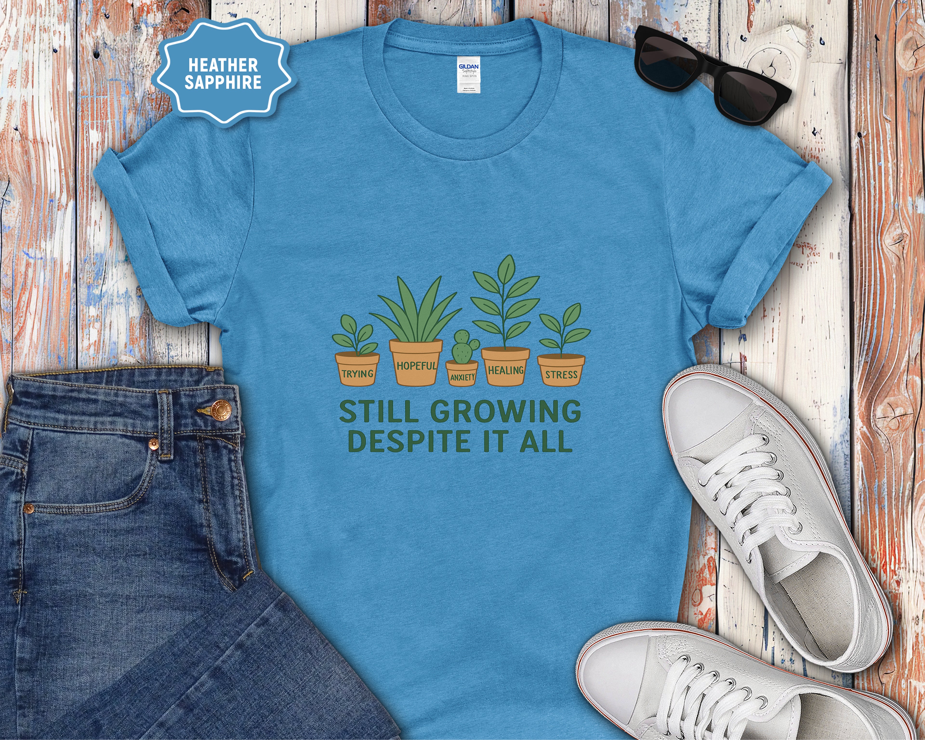 Still Growing Despite It All Potted Plants Illustration T-Shirt