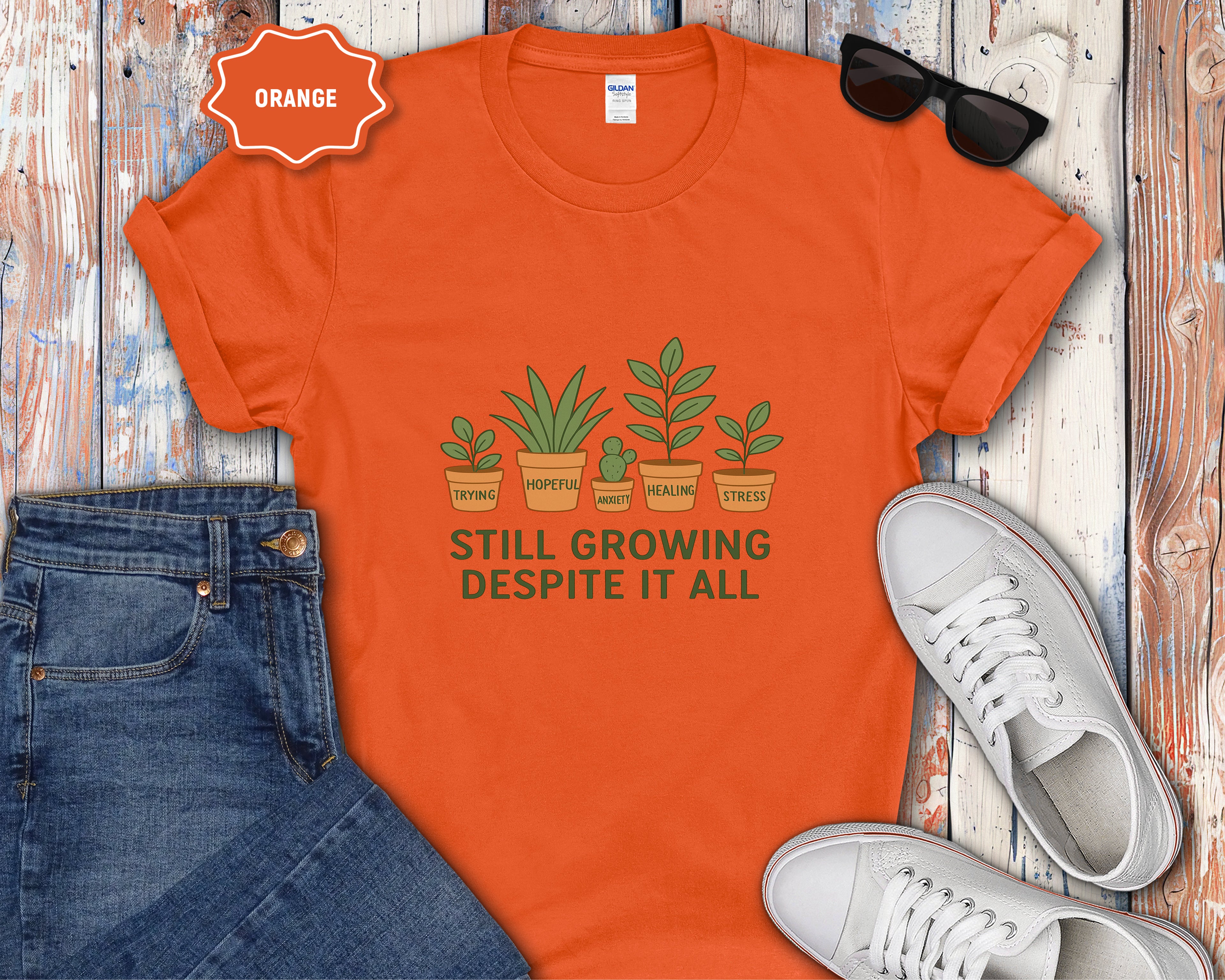 Still Growing Despite It All Potted Plants Illustration T-Shirt