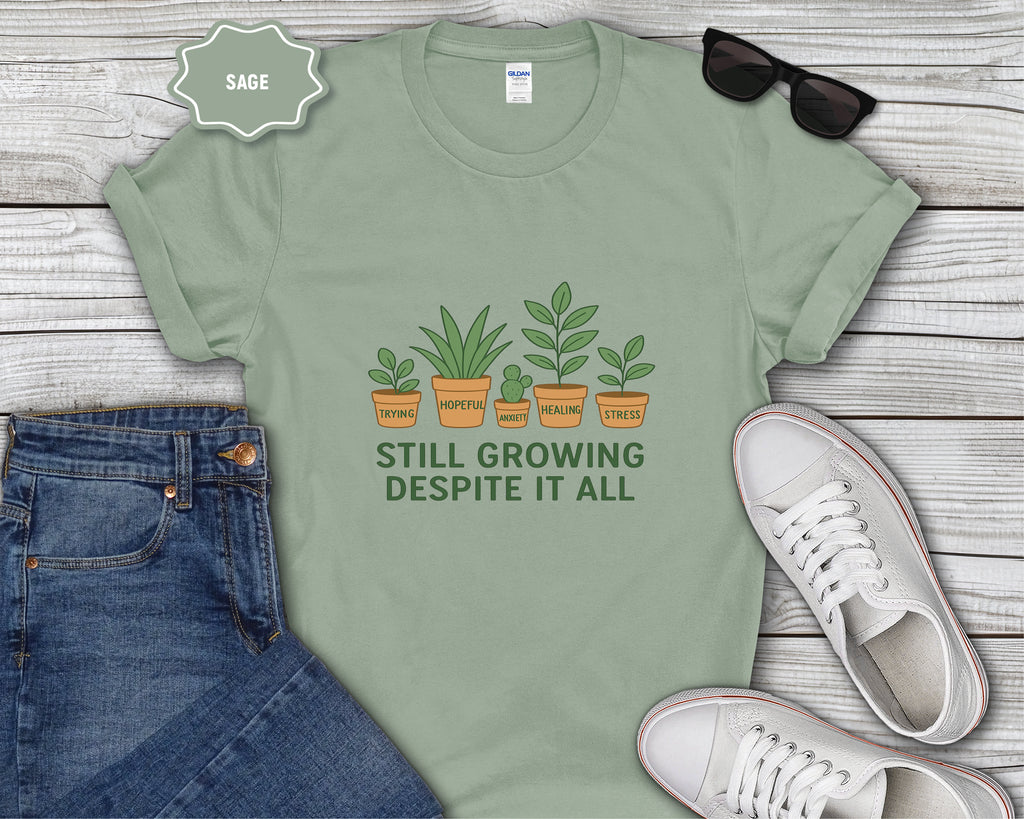 Still Growing Despite It All Potted Plants Illustration T-Shirt