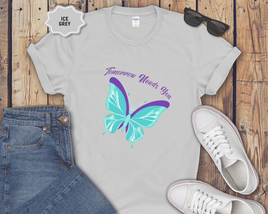 Tomorrow Needs You Blue Teal Butterfly T-Shirt
