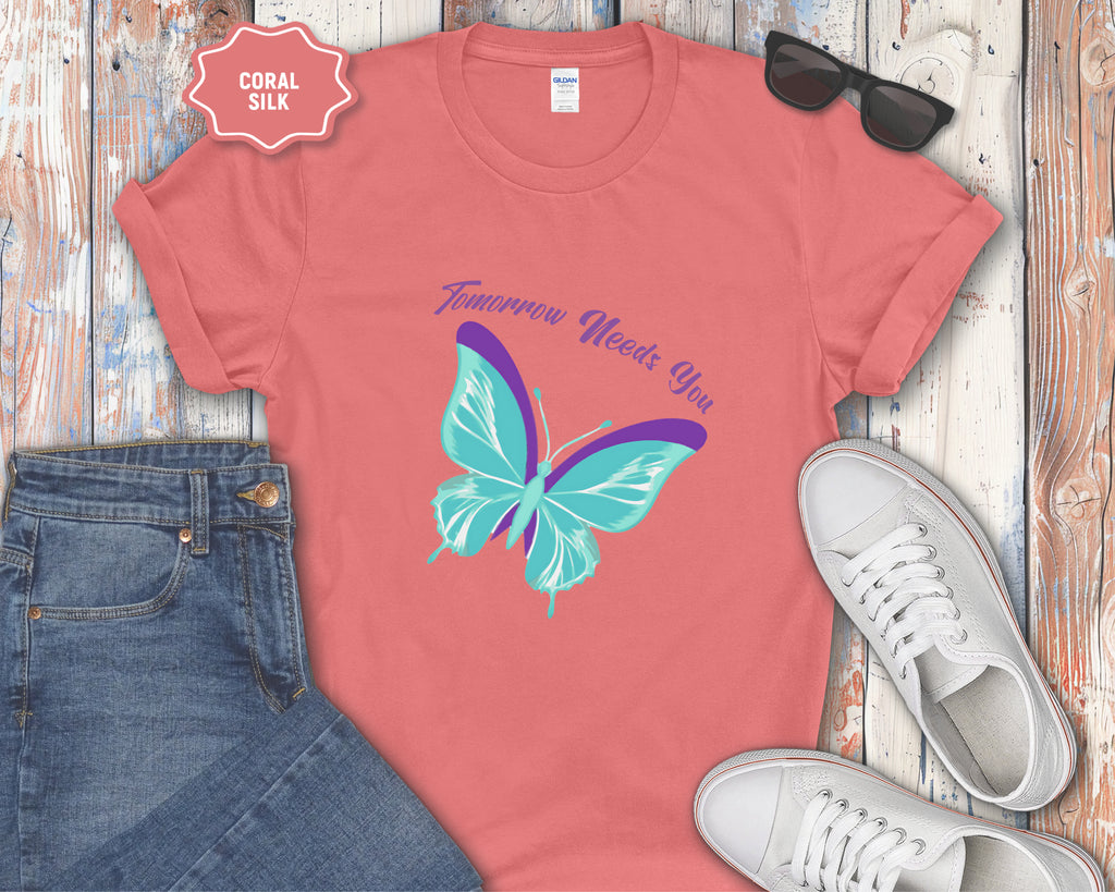 Tomorrow Needs You Blue Teal Butterfly T-Shirt