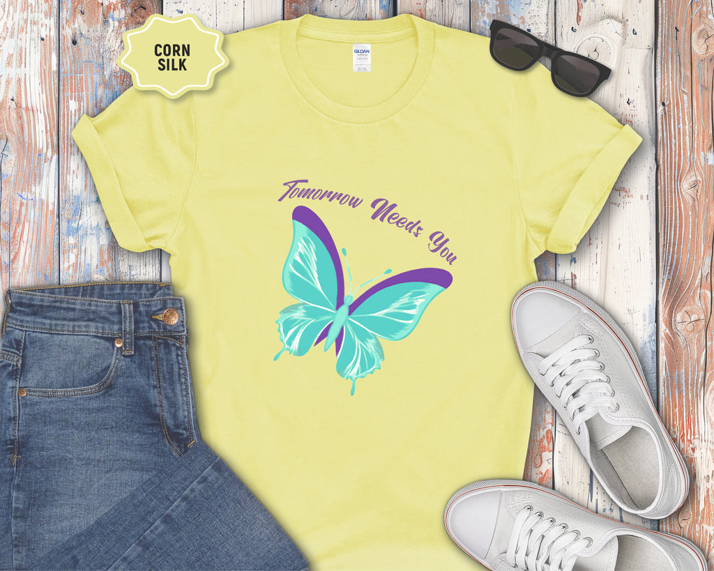 Tomorrow Needs You Blue Teal Butterfly T-Shirt