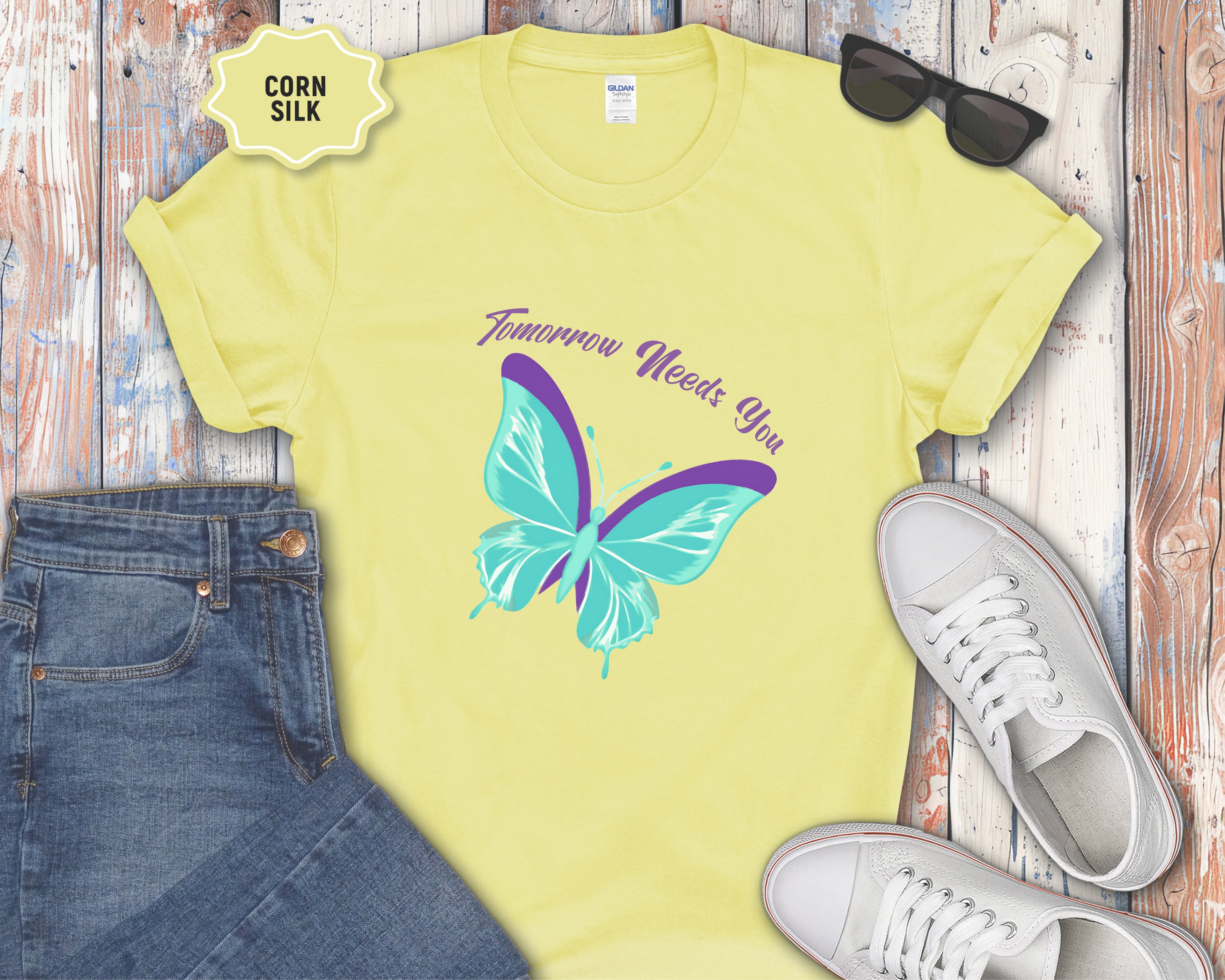 Tomorrow Needs You Blue Teal Butterfly T-Shirt