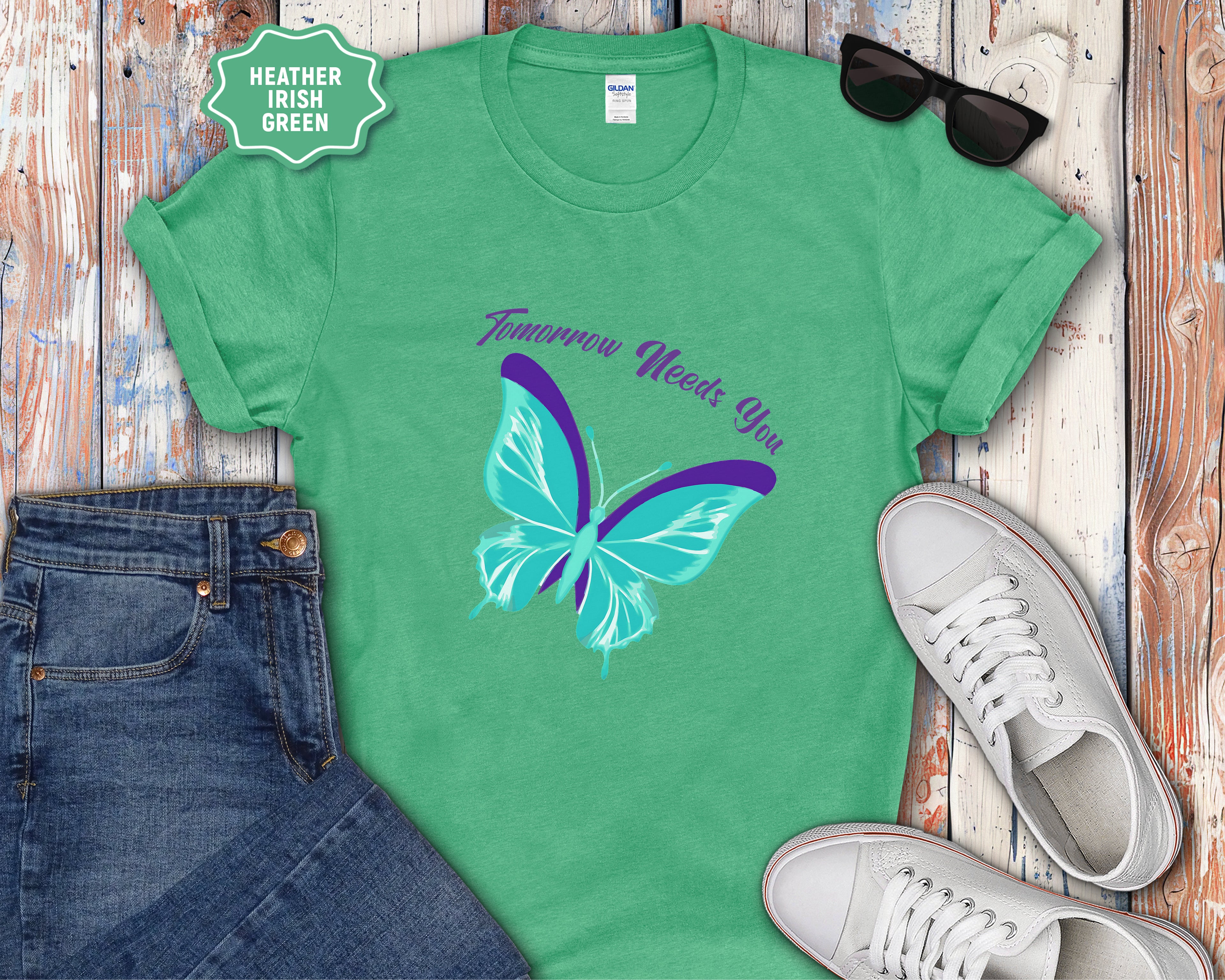 Tomorrow Needs You Blue Teal Butterfly T-Shirt