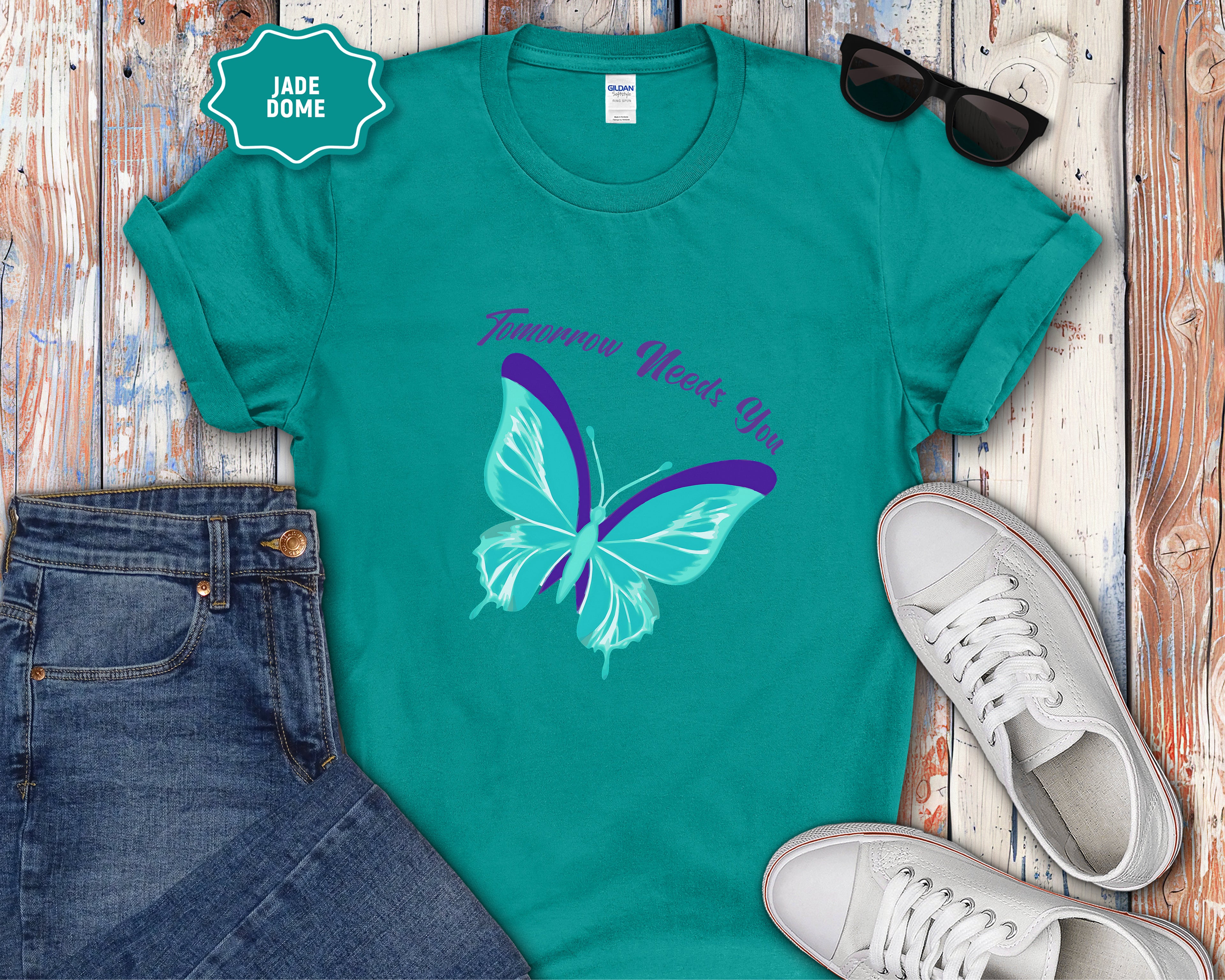Tomorrow Needs You Blue Teal Butterfly T-Shirt