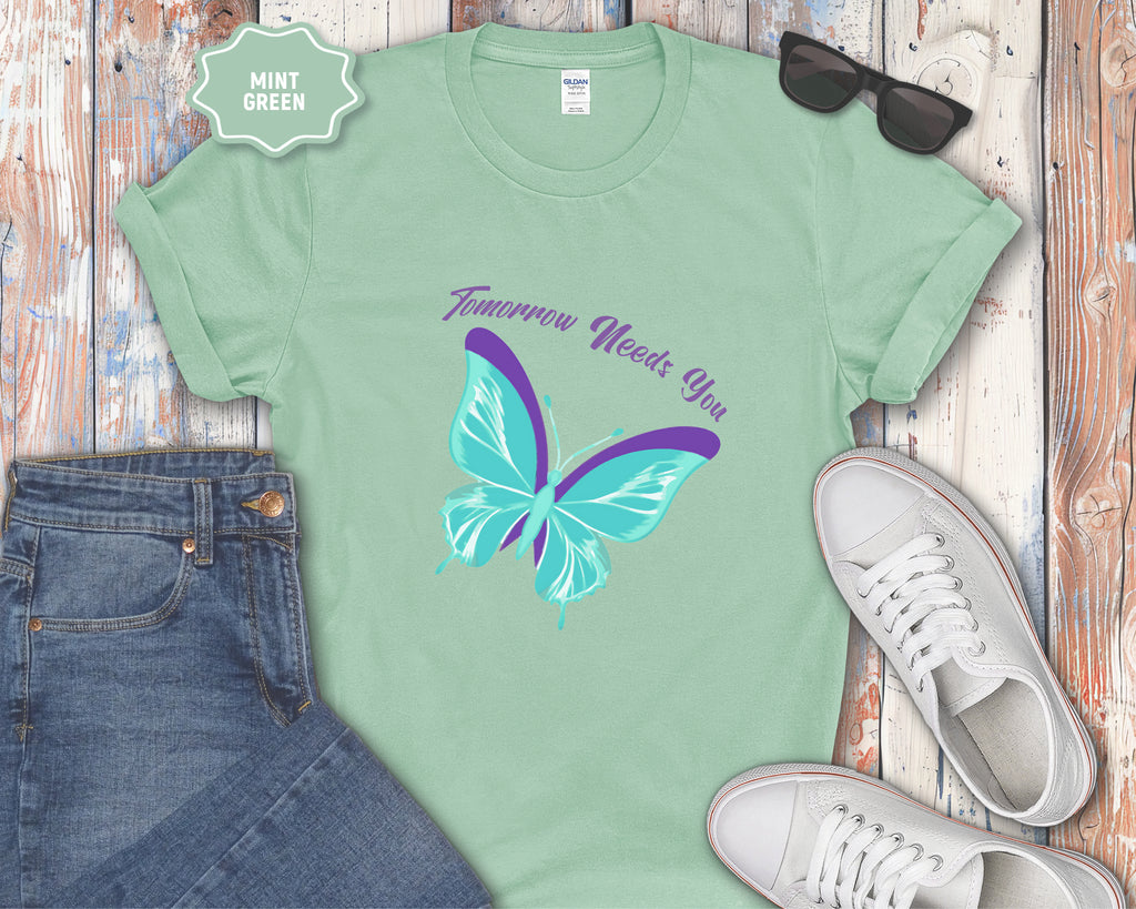 Tomorrow Needs You Blue Teal Butterfly T-Shirt
