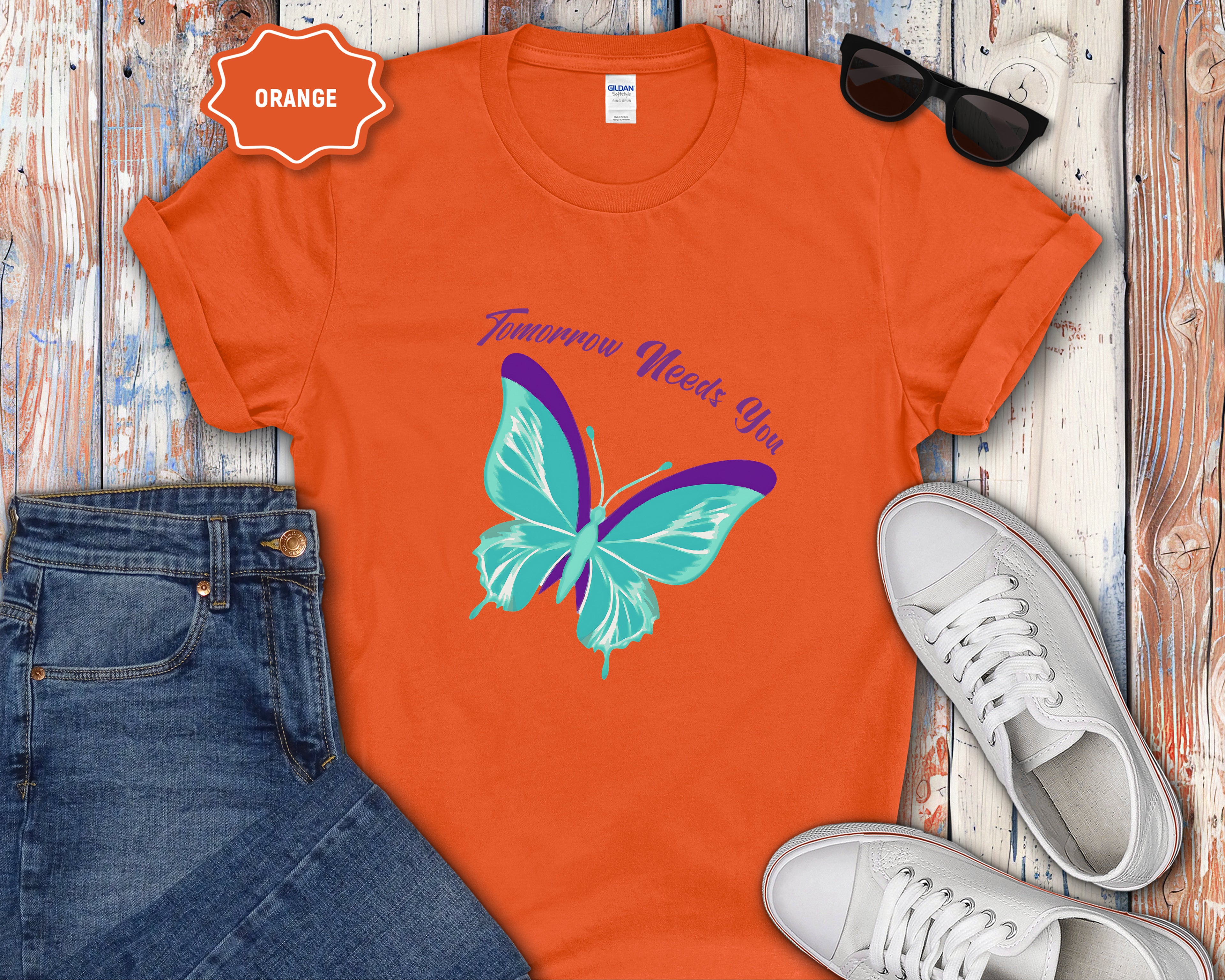 Tomorrow Needs You Blue Teal Butterfly T-Shirt
