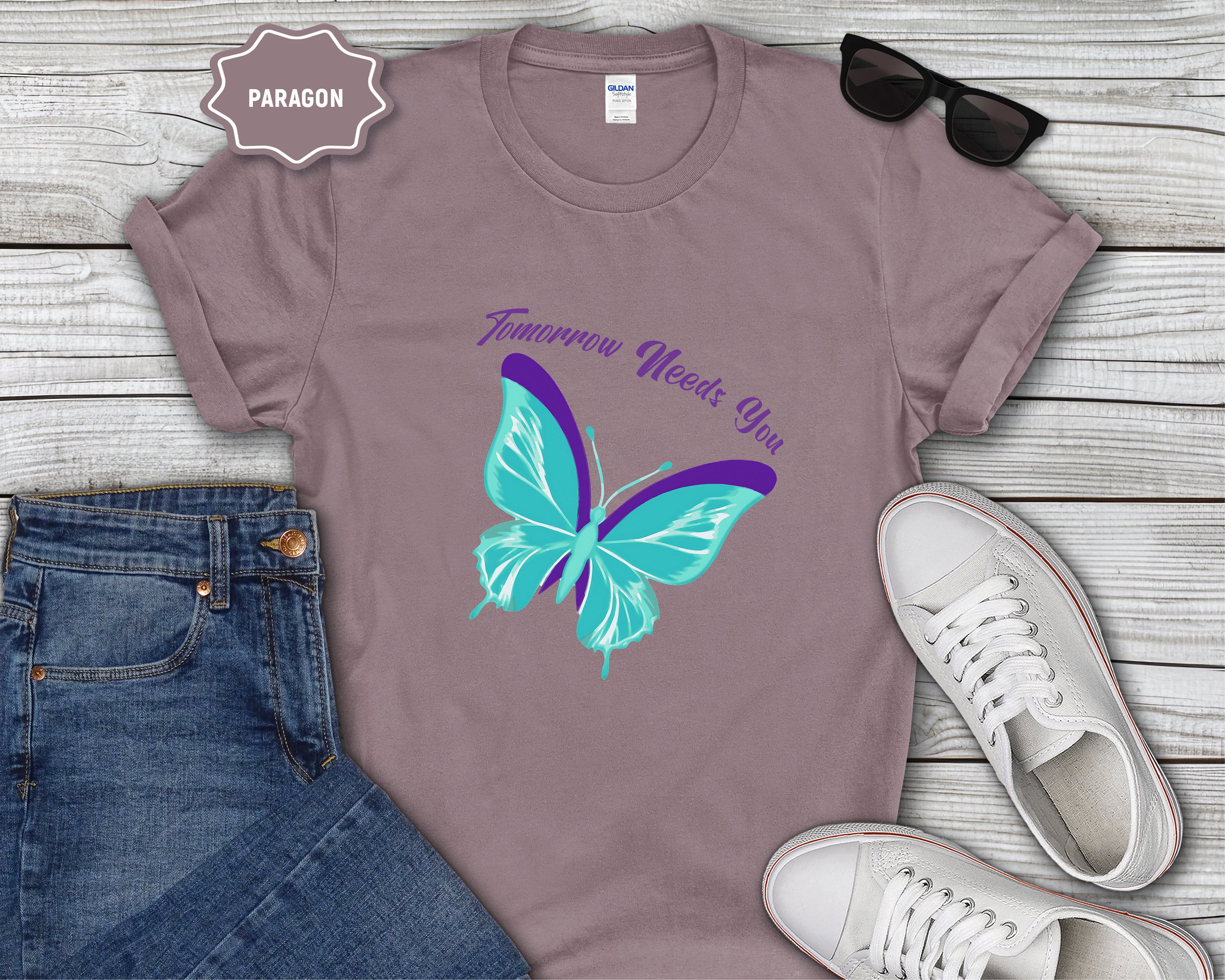 Tomorrow Needs You Blue Teal Butterfly T-Shirt