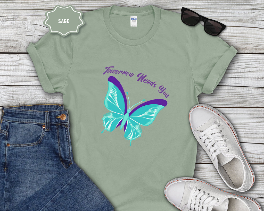 Tomorrow Needs You Blue Teal Butterfly T-Shirt