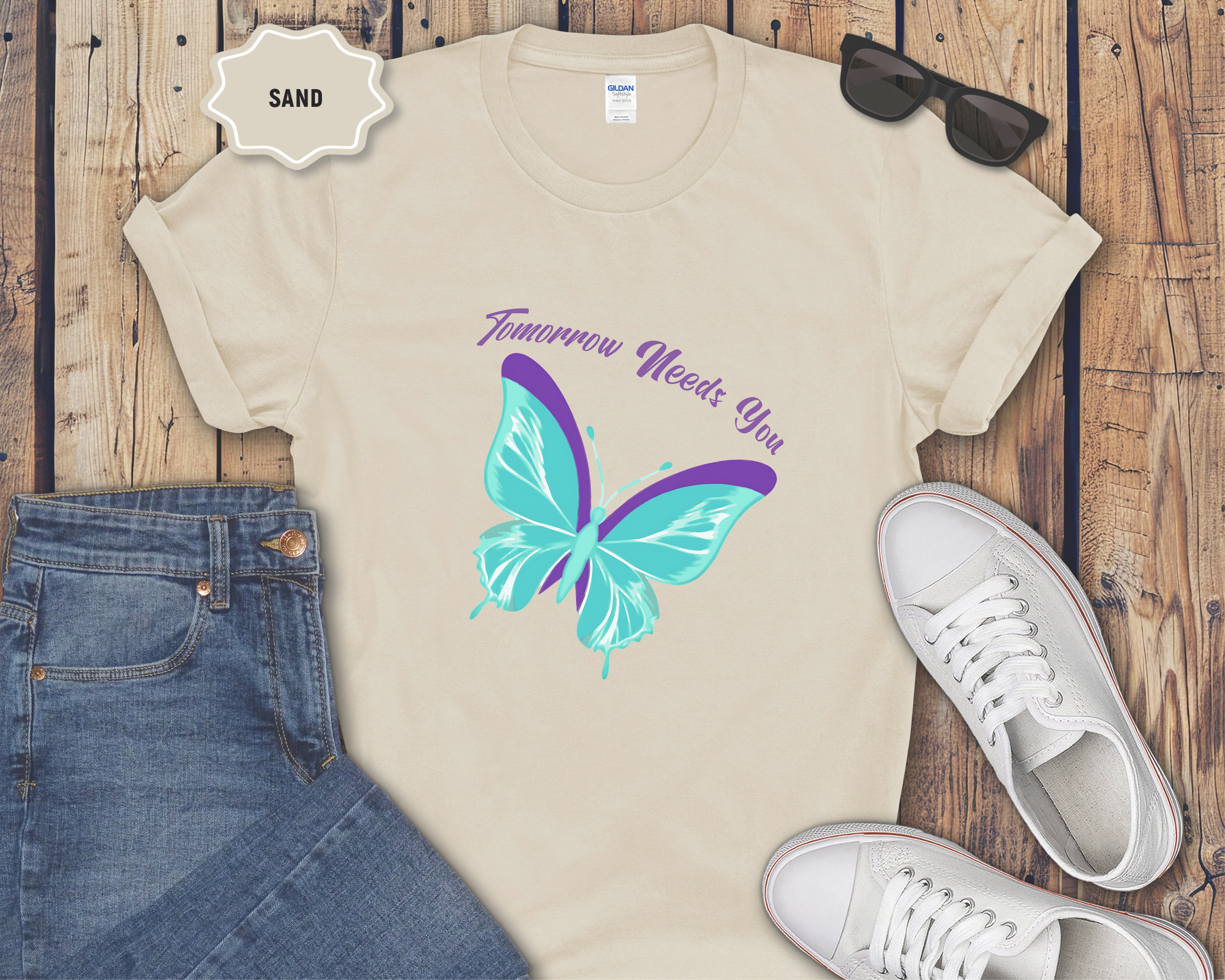 Tomorrow Needs You Blue Teal Butterfly T-Shirt