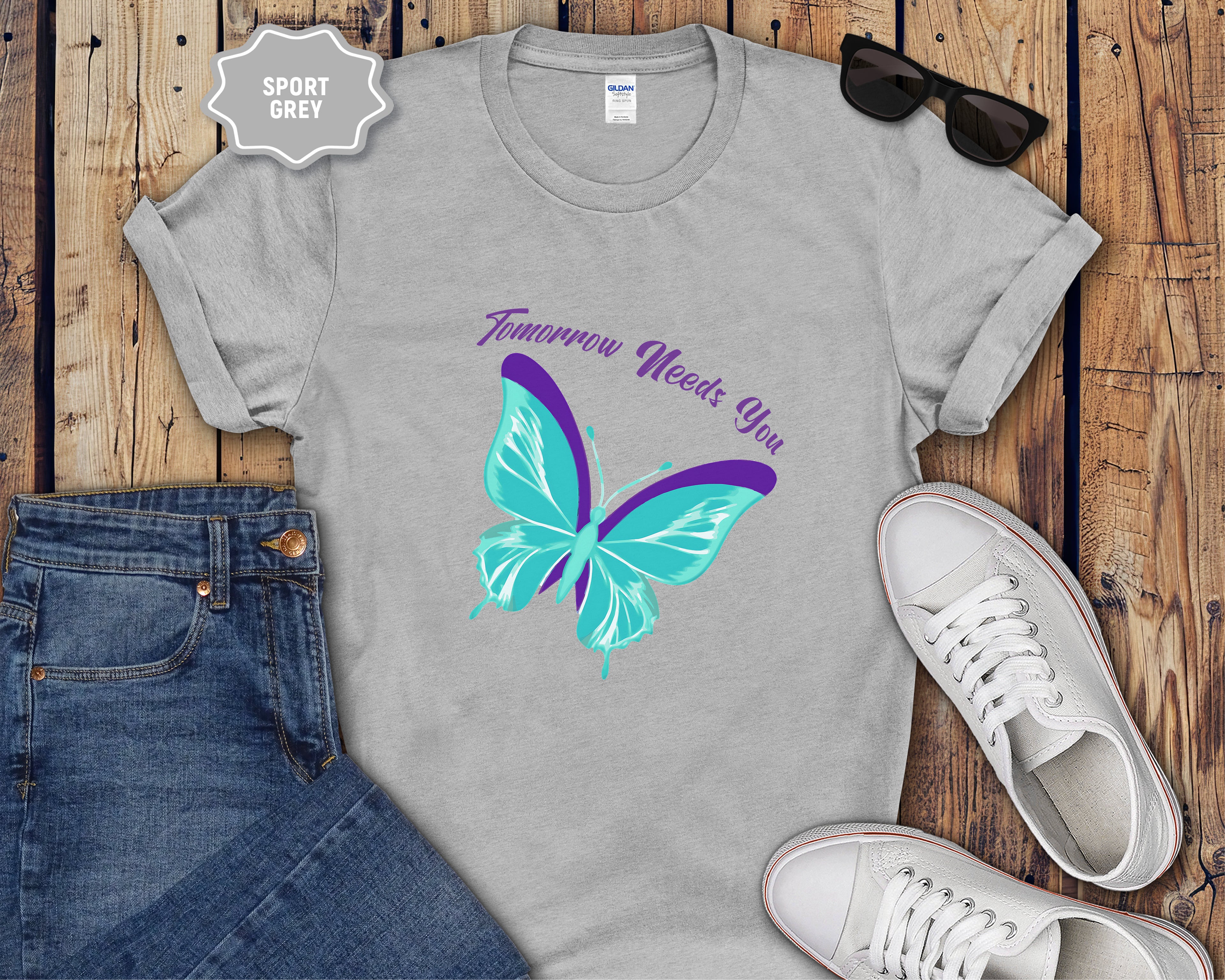Tomorrow Needs You Blue Teal Butterfly T-Shirt