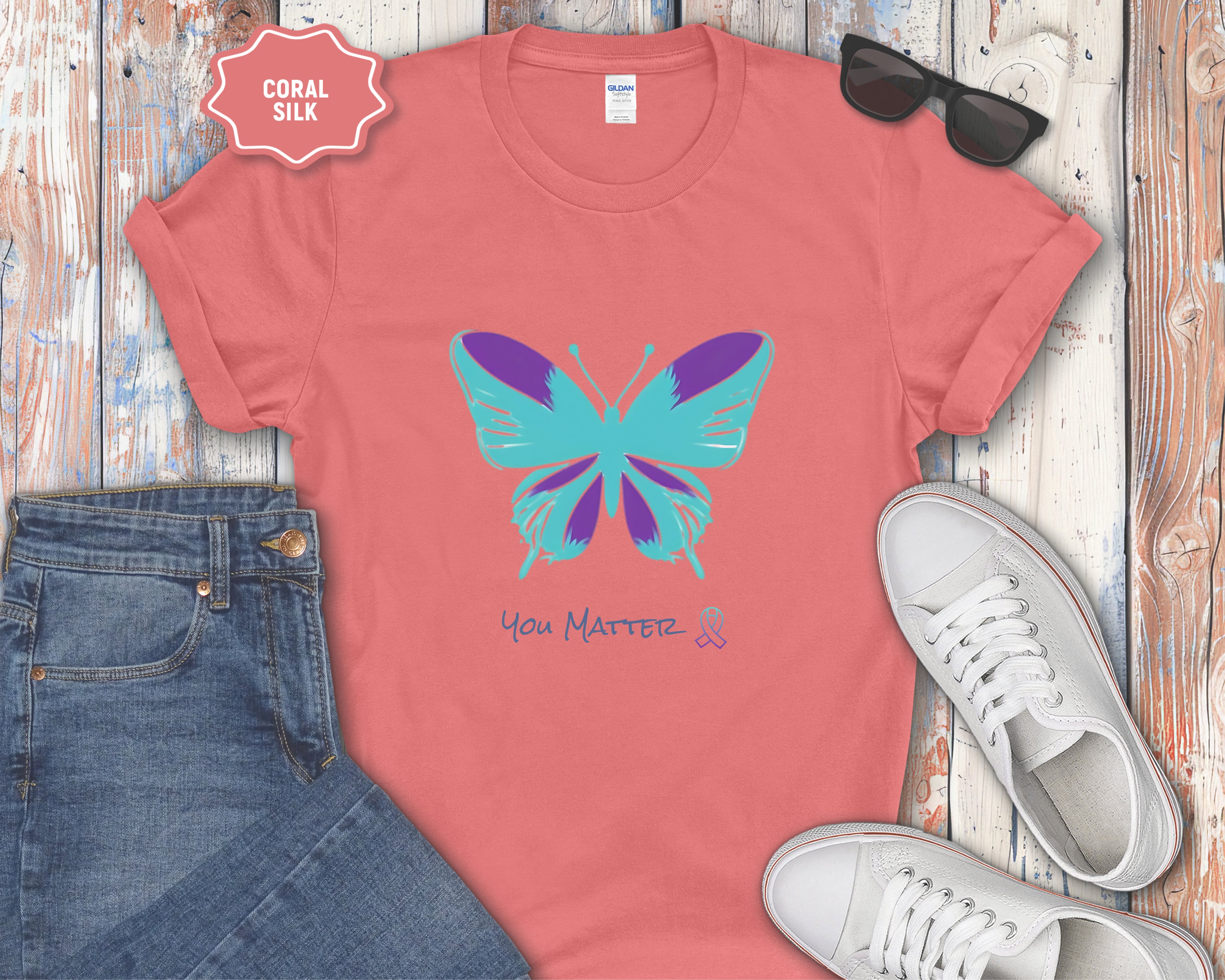 You Matter Teal Purple Butterfly T-Shirt