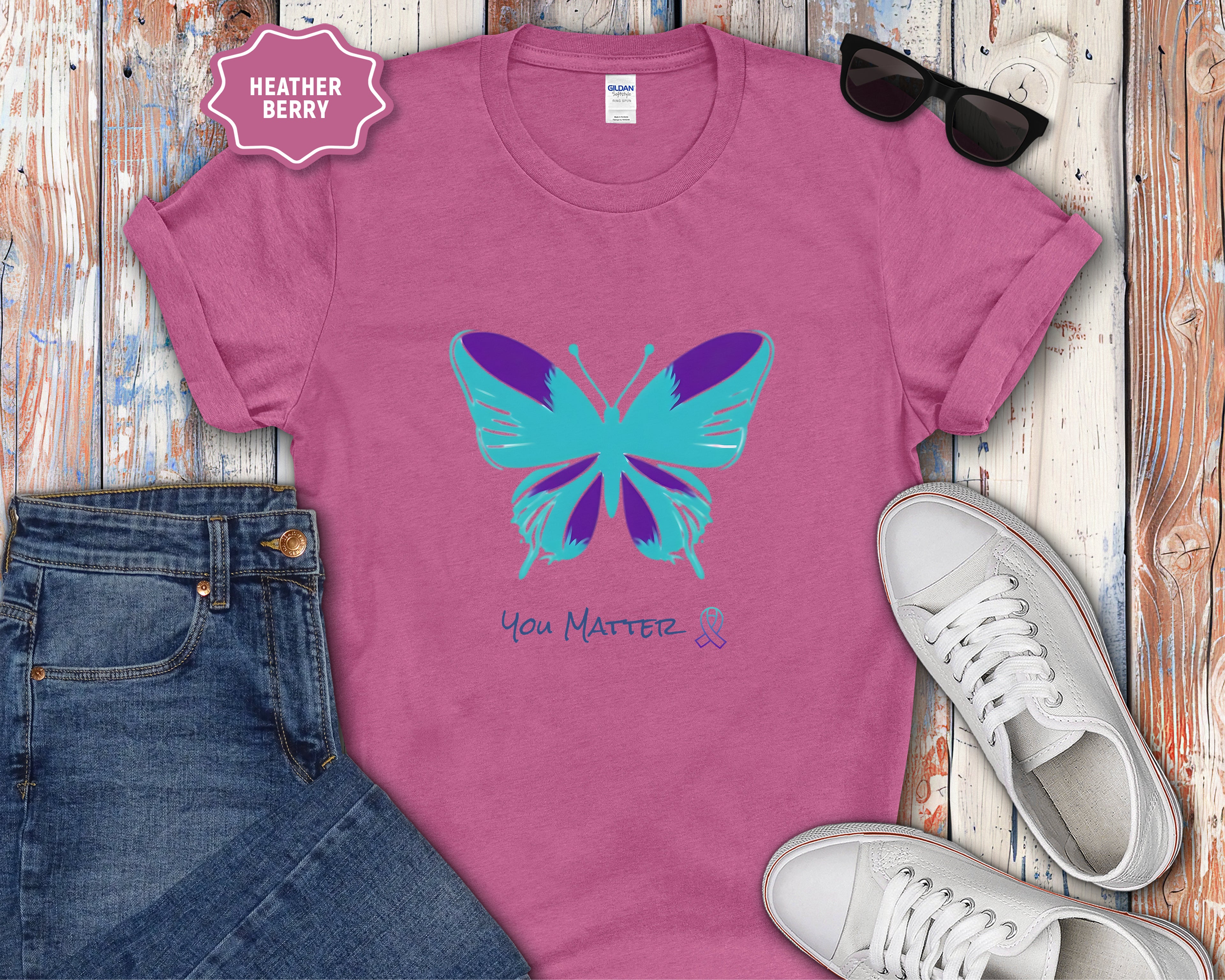 You Matter Teal Purple Butterfly T-Shirt