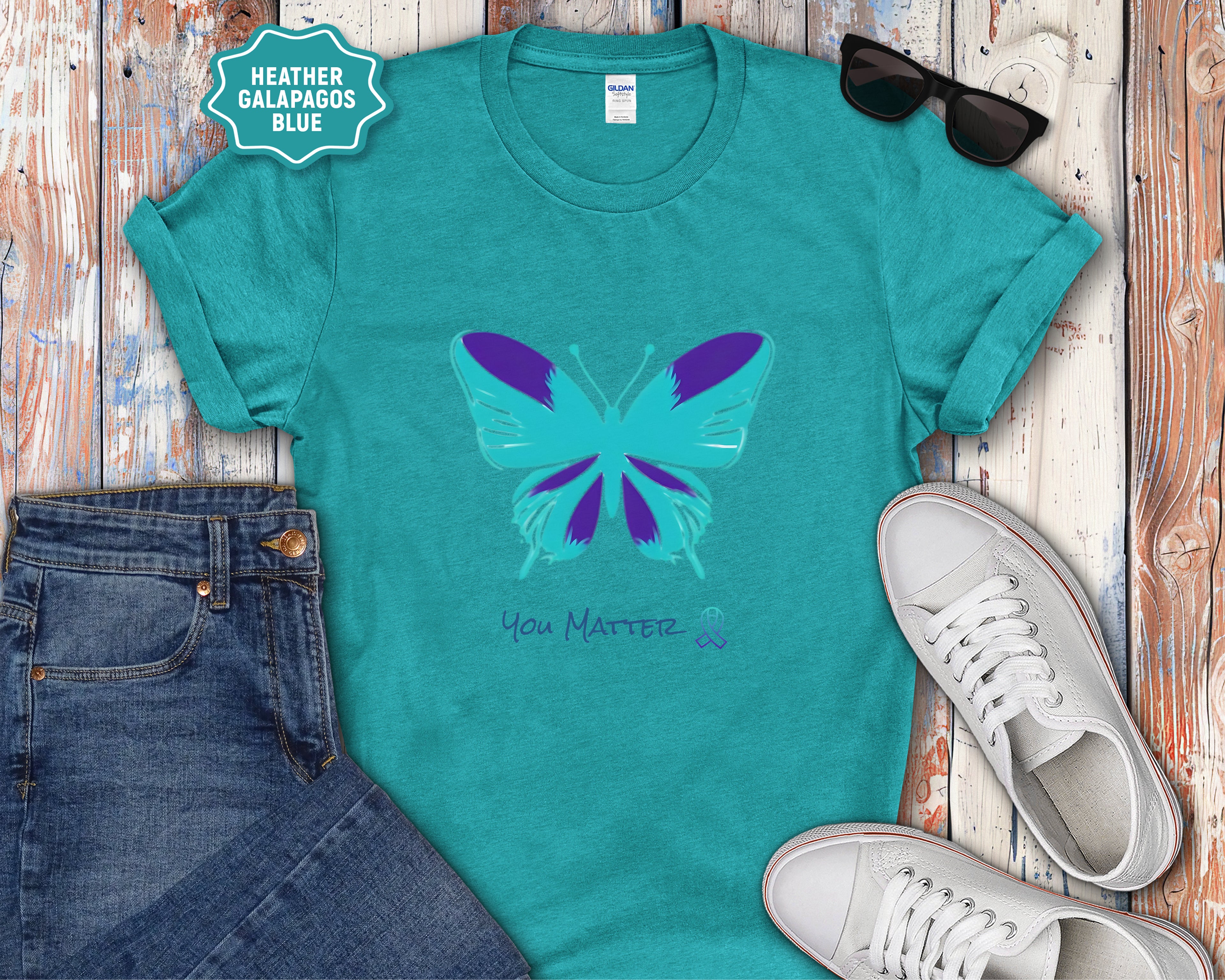 You Matter Teal Purple Butterfly T-Shirt