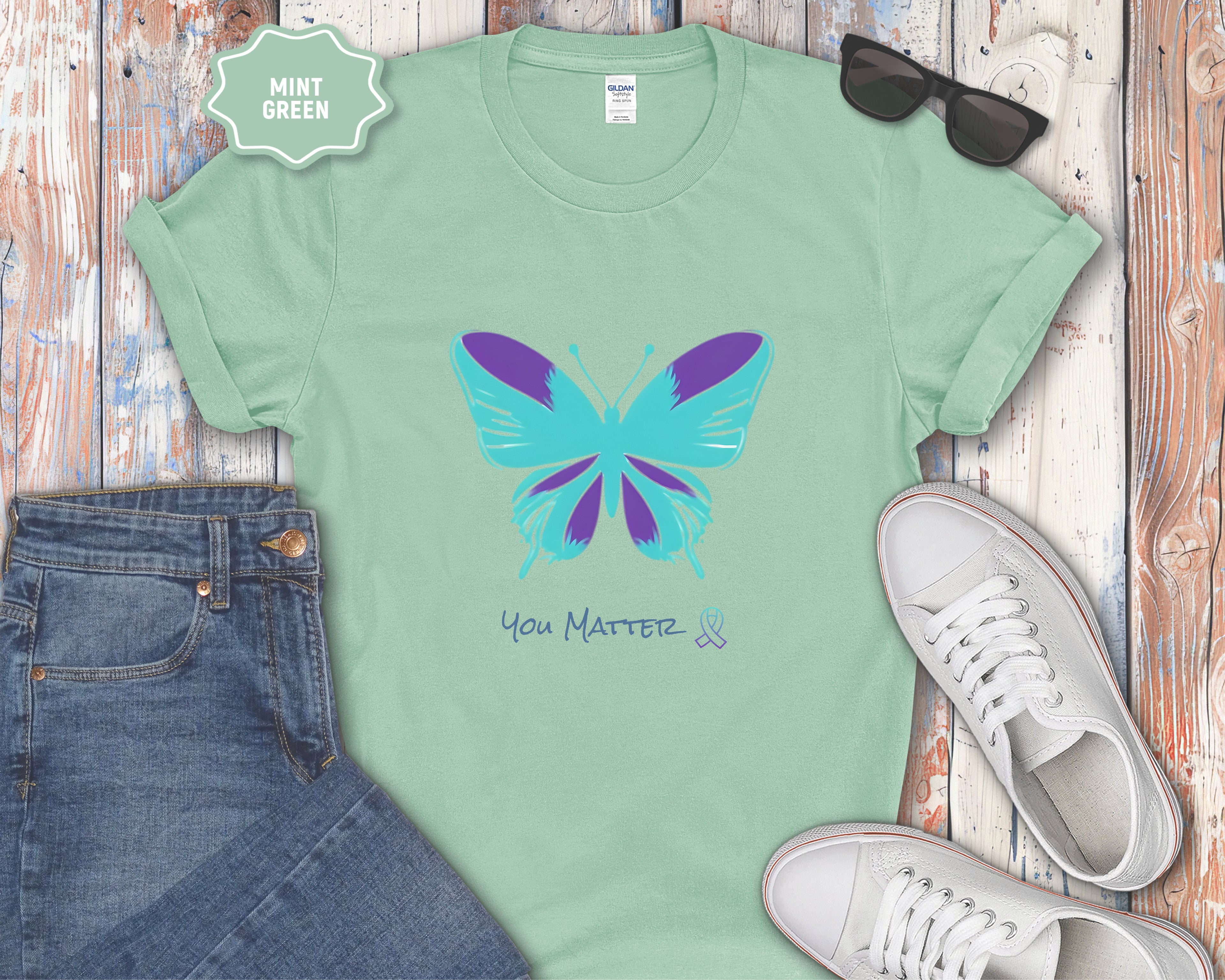 You Matter Teal Purple Butterfly T-Shirt