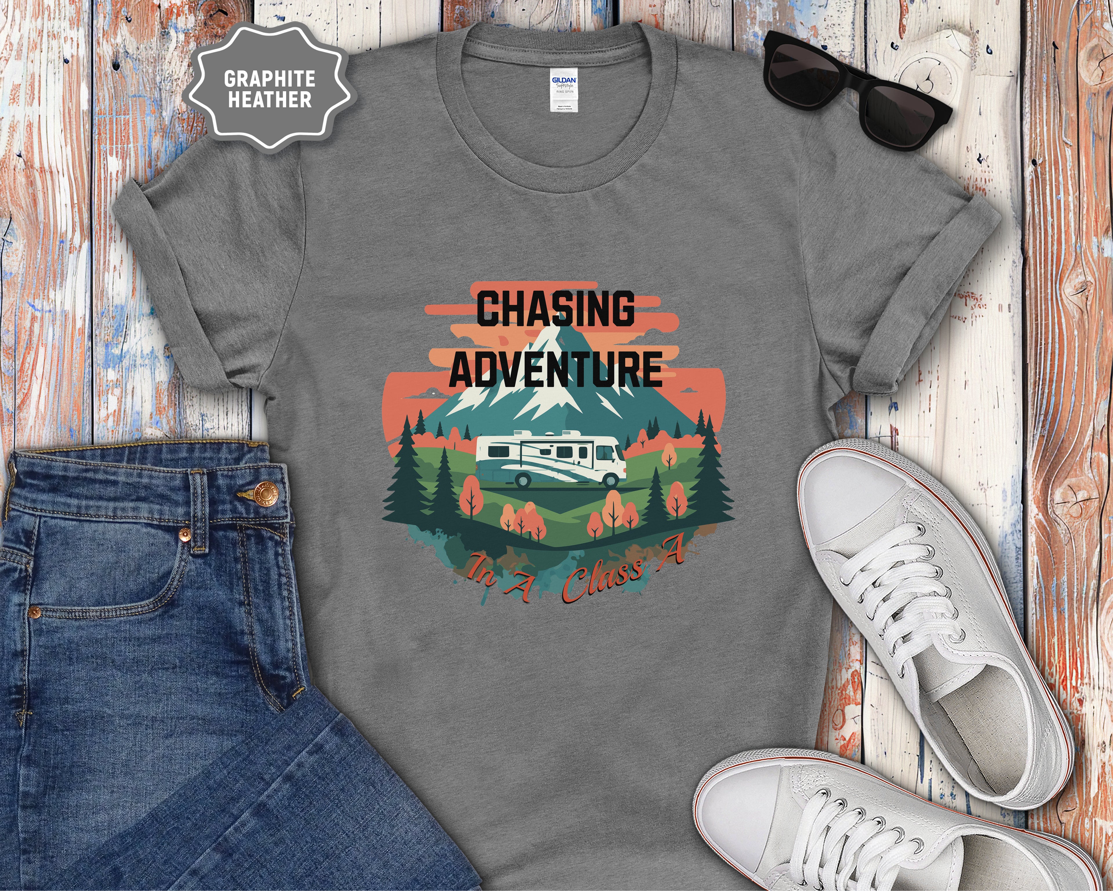Retro Class A RV Camper Chasing Adventure T-Shirt