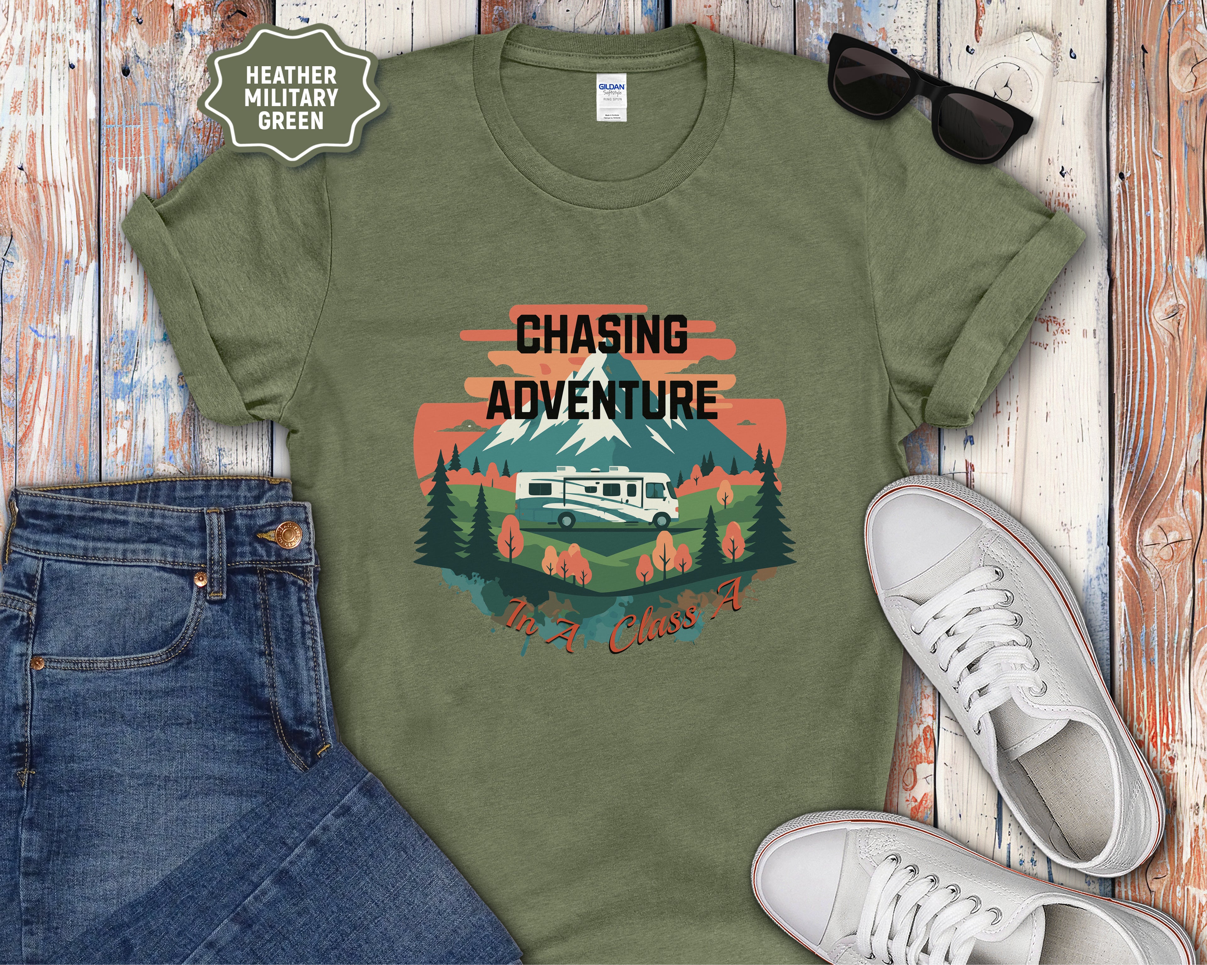 Retro Class A RV Camper Chasing Adventure T-Shirt