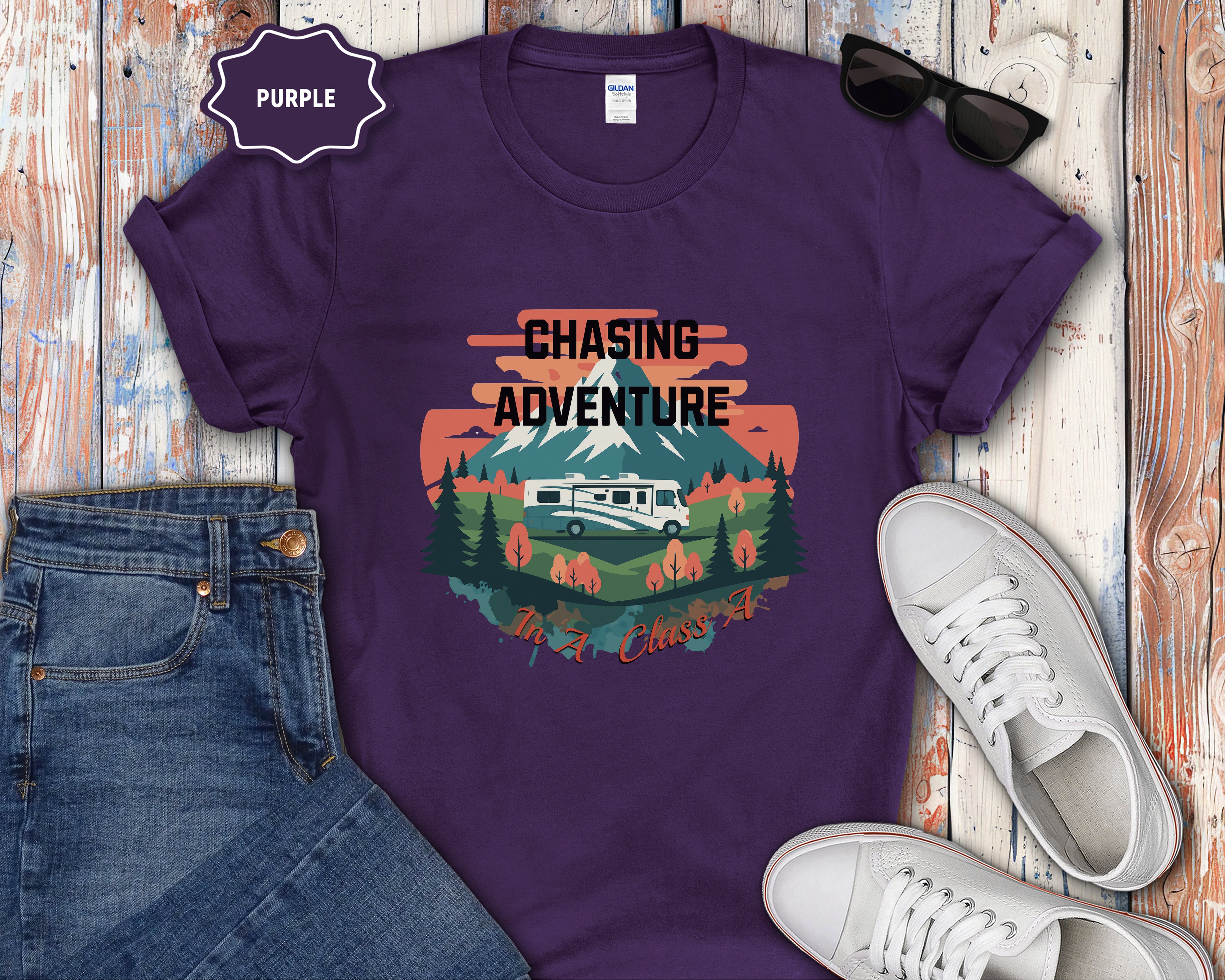 Retro Class A RV Camper Chasing Adventure T-Shirt