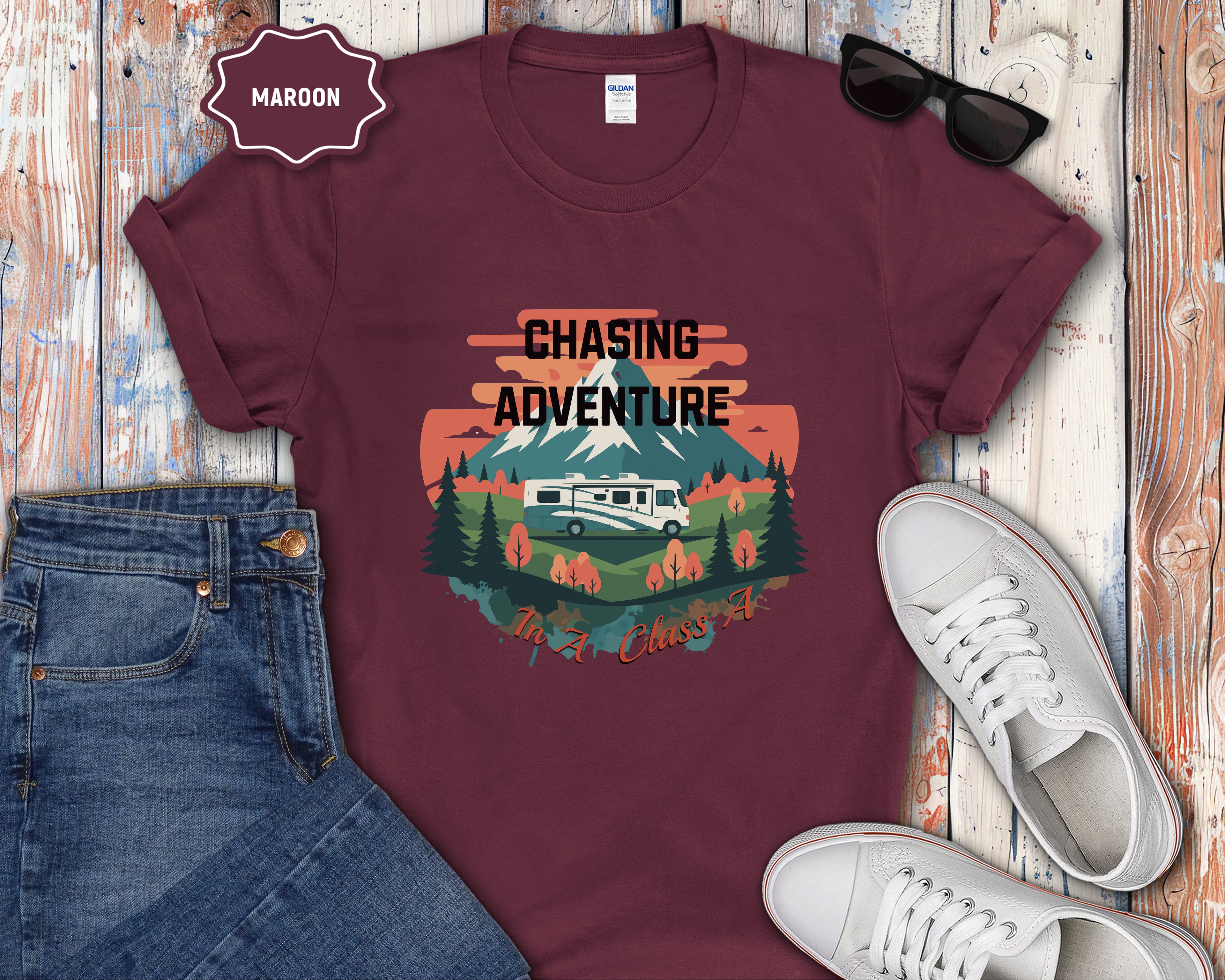 Retro Class A RV Camper Chasing Adventure T-Shirt