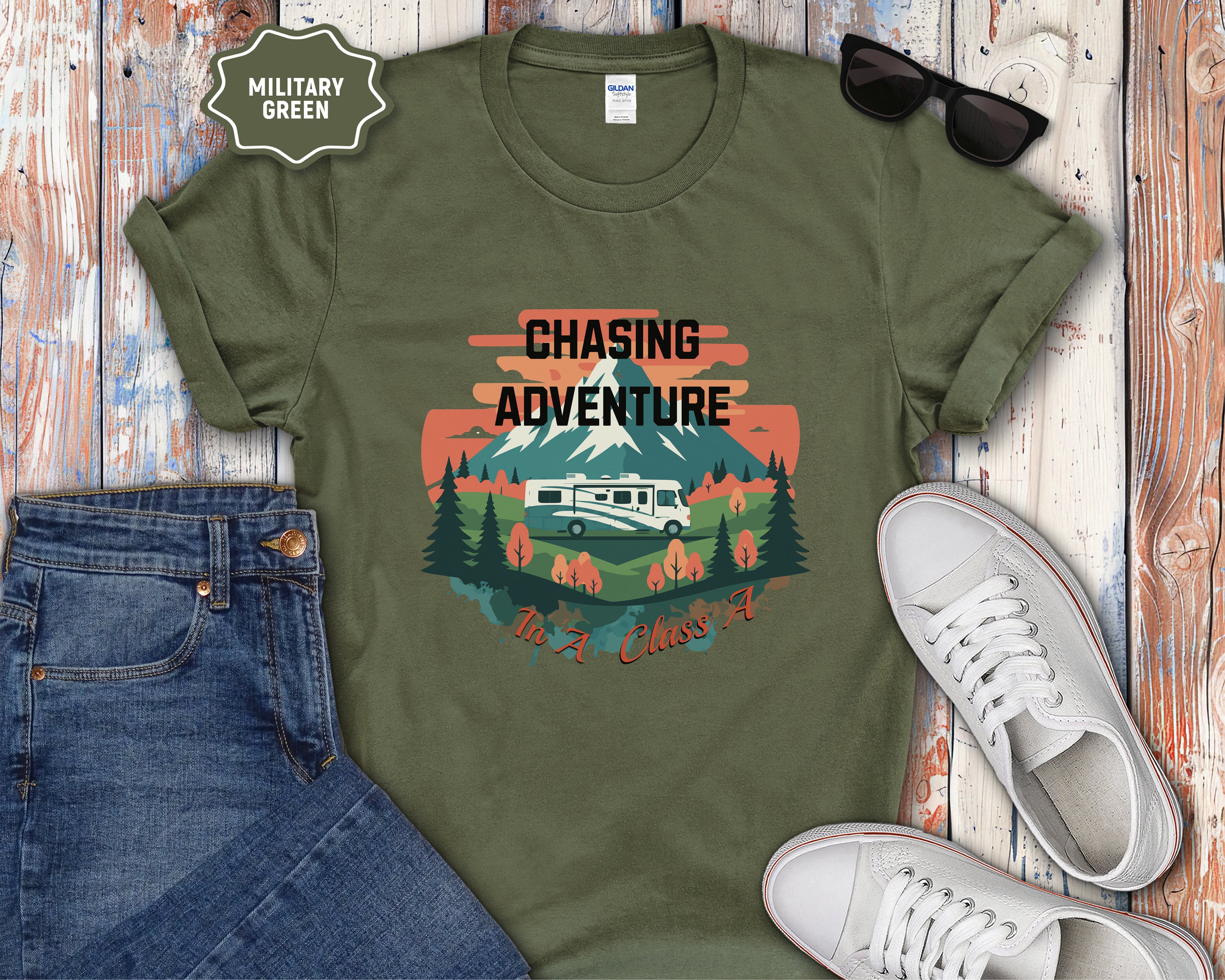 Retro Class A RV Camper Chasing Adventure T-Shirt