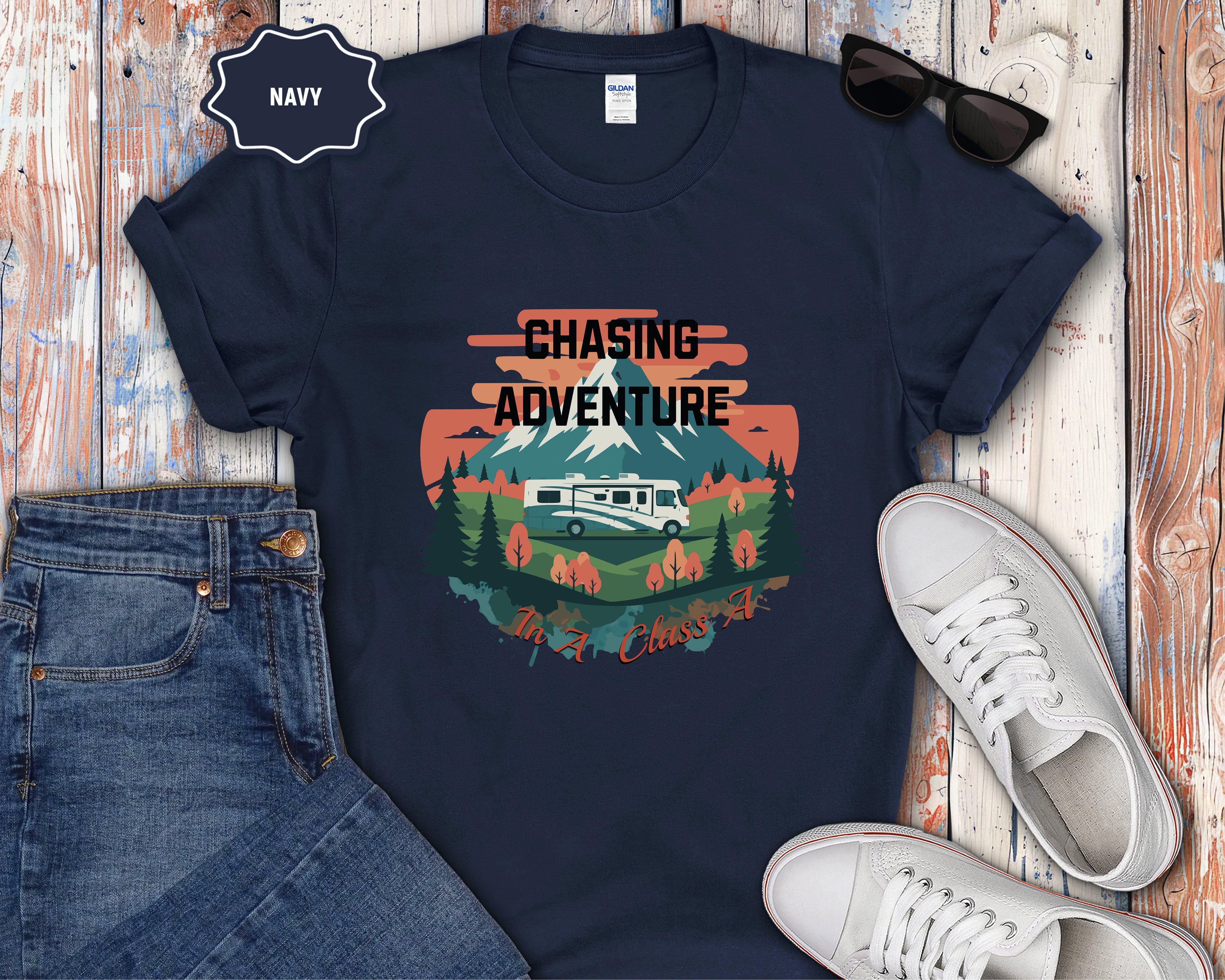 Retro Class A RV Camper Chasing Adventure T-Shirt