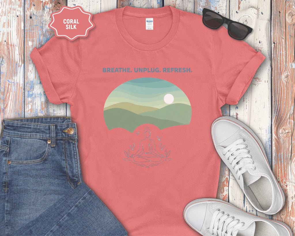 Breath. Unplug. Refresh. Mountain Graphic T-Shirt