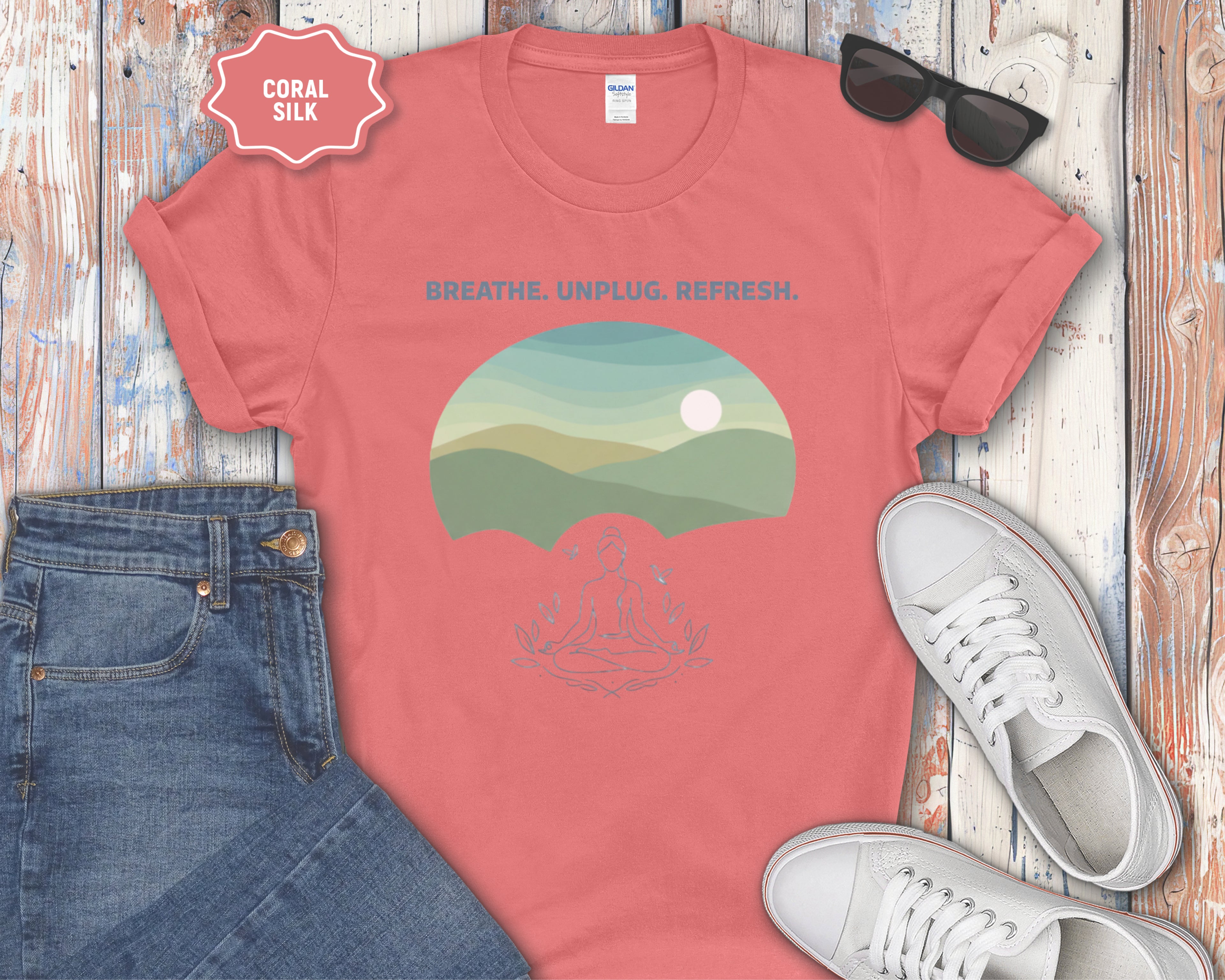 Breath. Unplug. Refresh. Mountain Graphic T-Shirt