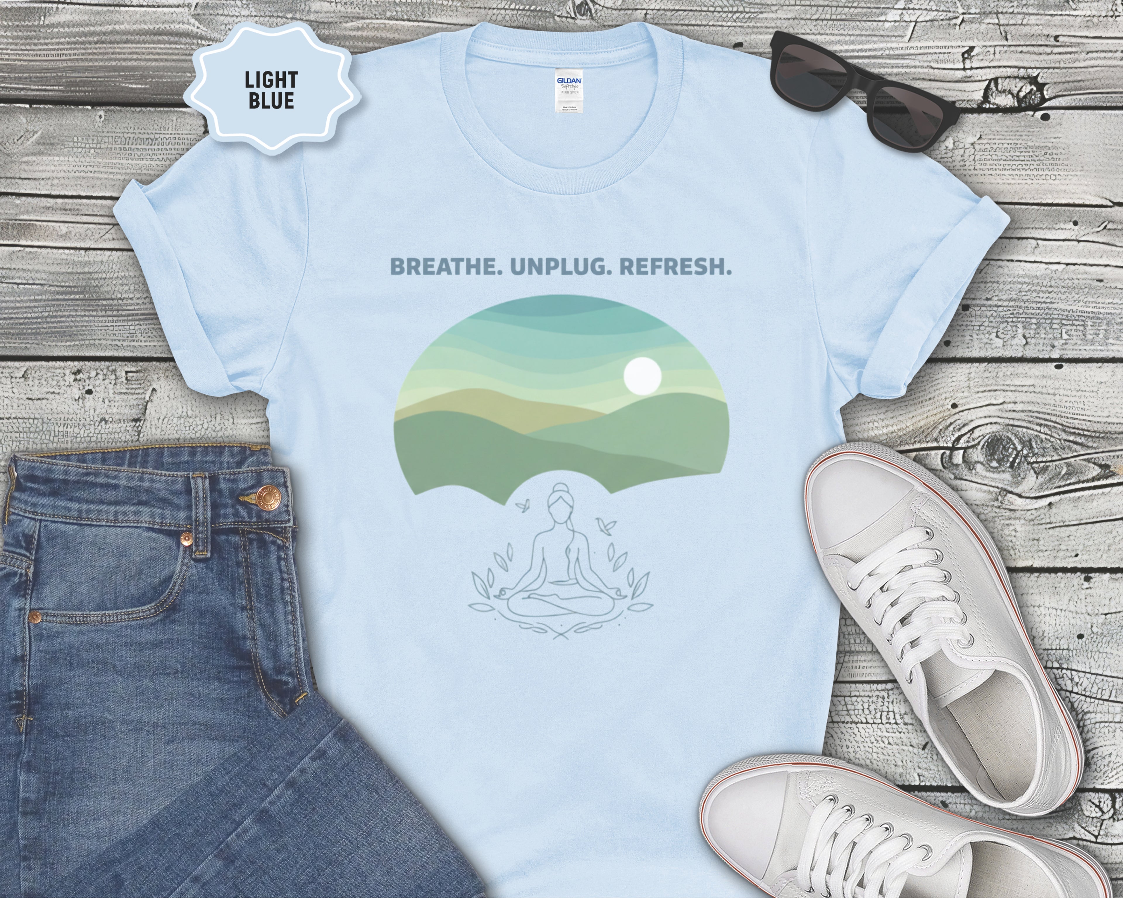 Breath. Unplug. Refresh. Mountain Graphic T-Shirt