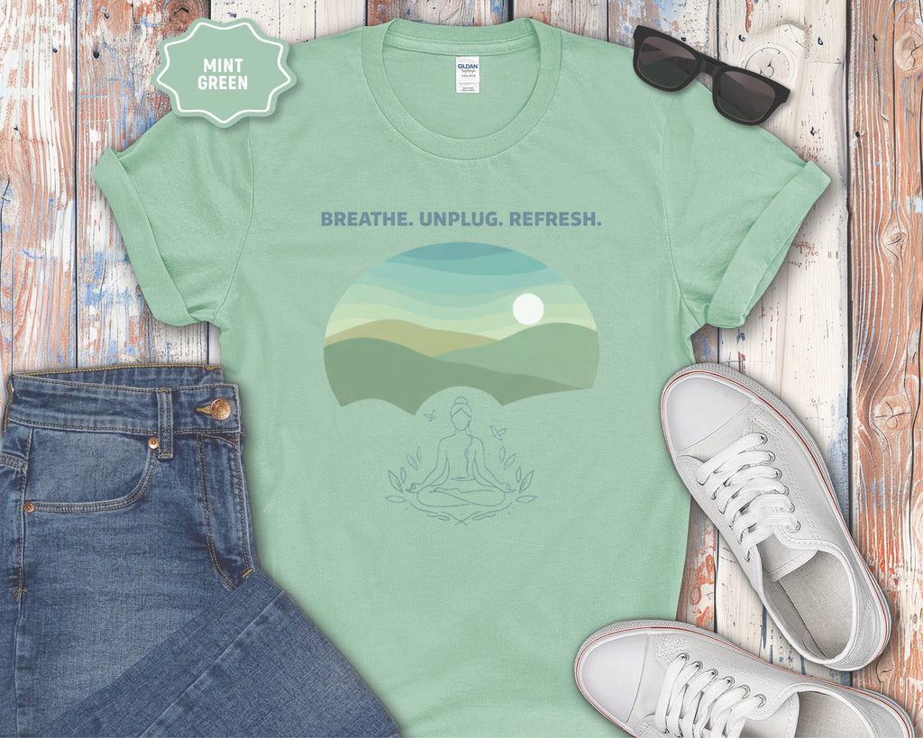 Breath. Unplug. Refresh. Mountain Graphic T-Shirt