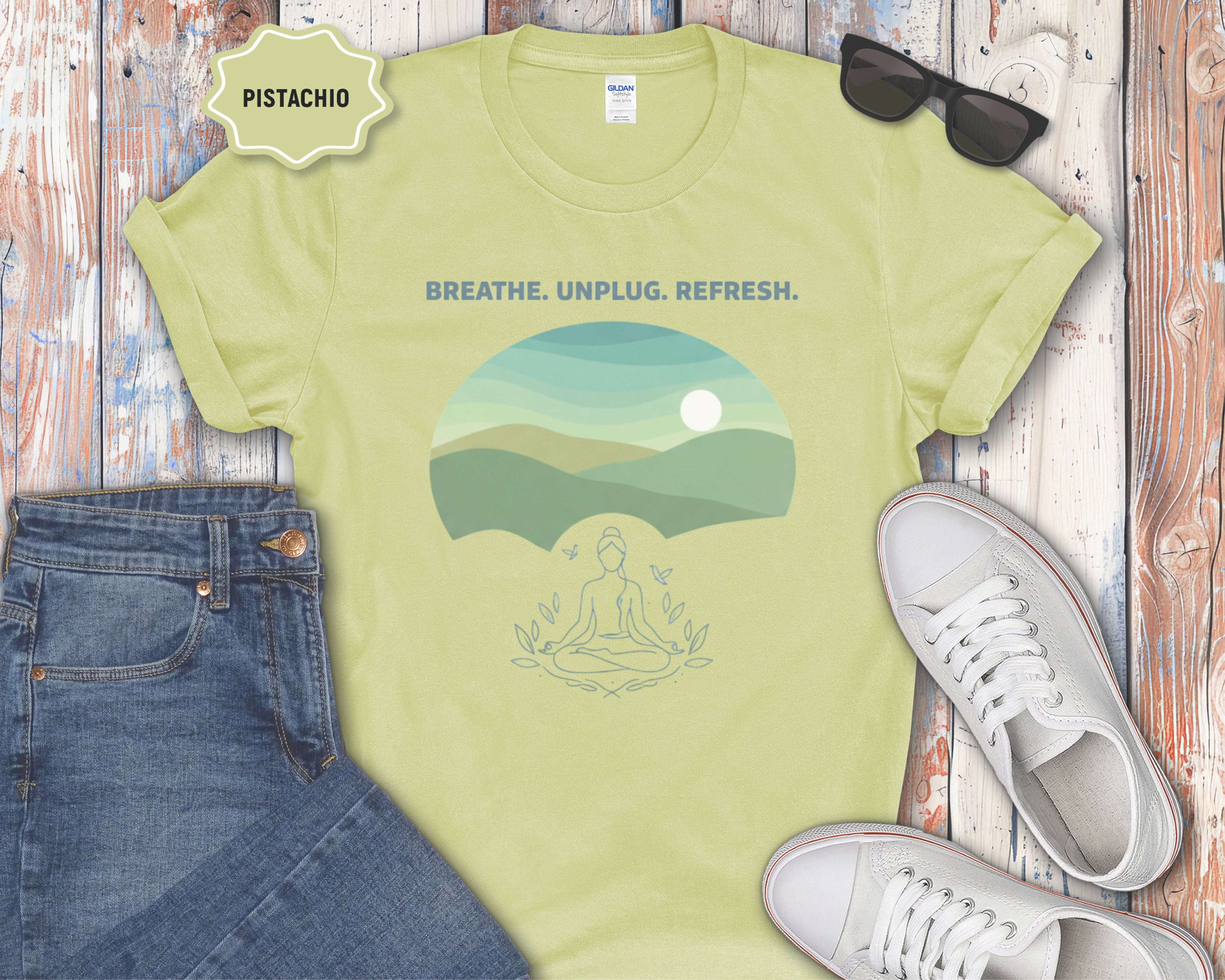 Breath. Unplug. Refresh. Mountain Graphic T-Shirt